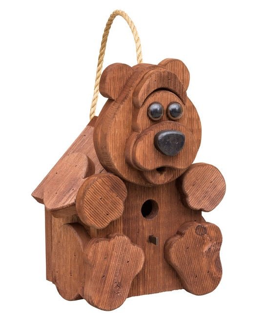 Rustic Bear Birdhouse - Amish Handmade Mushroom Wood House for Garden & Outdoor Decor | Unique Handcrafted Bird Feeder for Backyard Wildlife