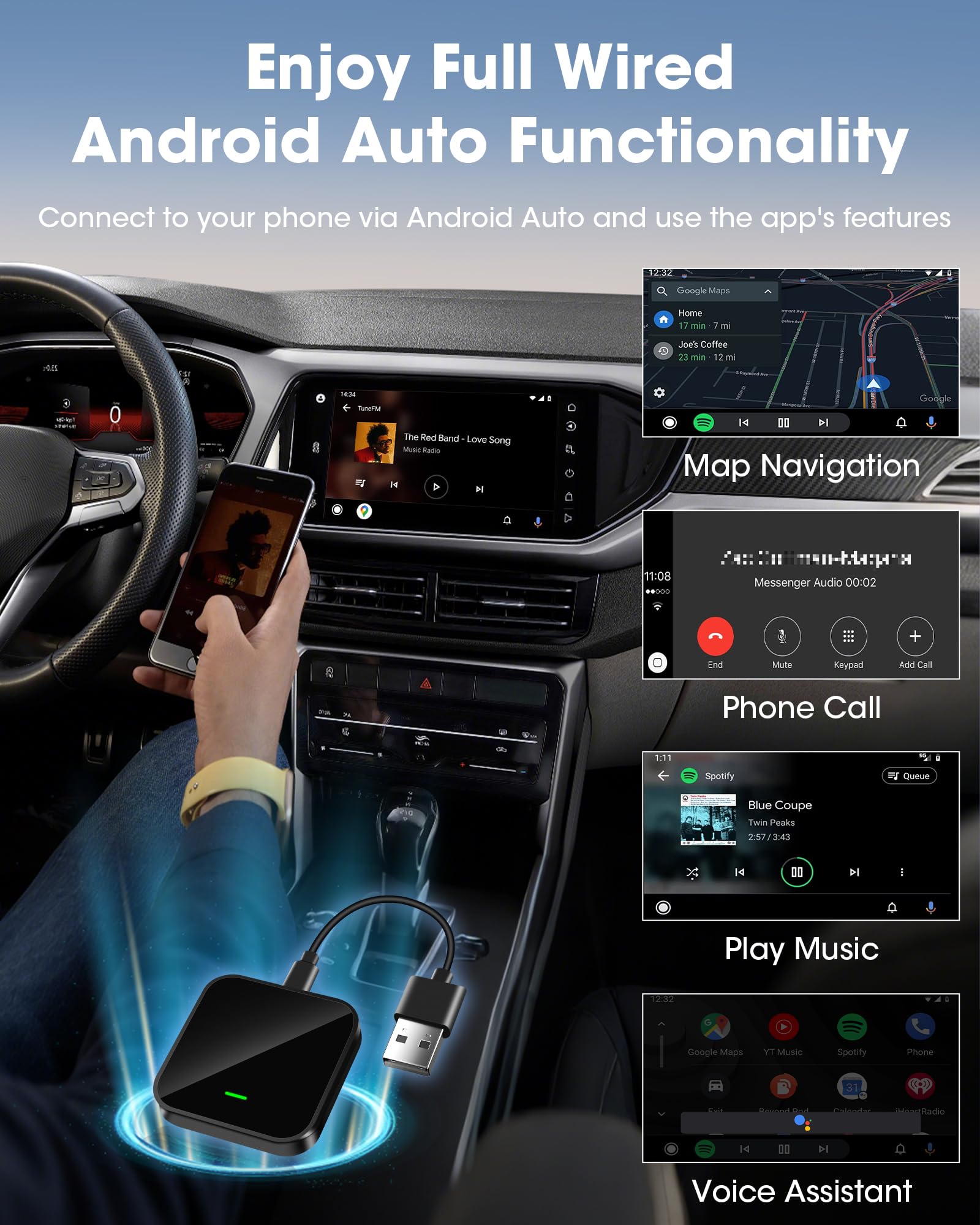 Wireless Android Auto Adapter - Convert Wired to Wireless for OEM Cars | Low Latency & Stable Connection | Compatible with Android 11+ | Perfect for Commuting, Road Trips & Hands-Free Driving