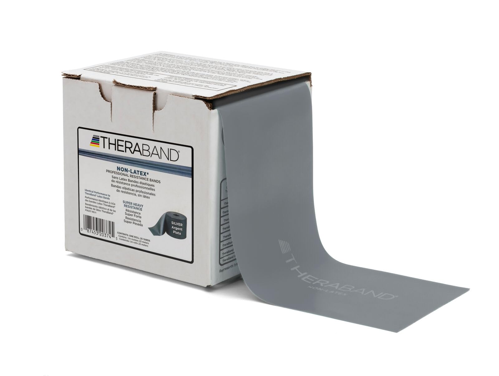THERABAND Professional Resistance Band 25 Yard Roll - Super Heavy Silver Non-Latex Elastic Exercise Bands for Strength Training, Physical Therapy, Pilates & Rehab - Level 7 with Dispenser Box - Perfect for Home Gym, Workout & Fitness Recovery