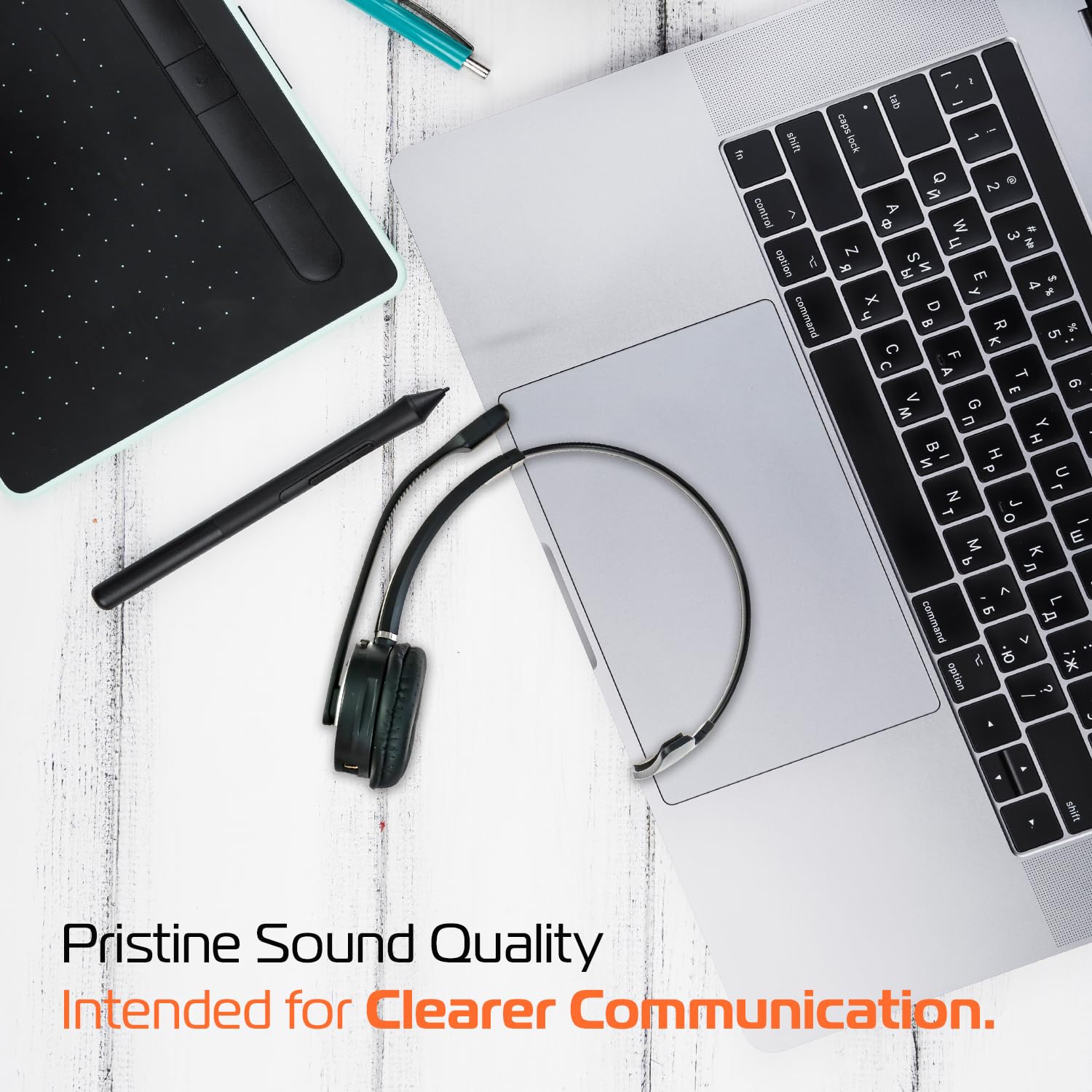 Spracht HS-2050 Single Ear Wireless Bluetooth Headset with Charging Base | Noise Cancelling Headphones with Mic for PC, Laptop, Work from Home, Skype, Zoom, Call Centers, Office & Truck Drivers - Perfect for Remote Work, Online Meetings & Professional Calls