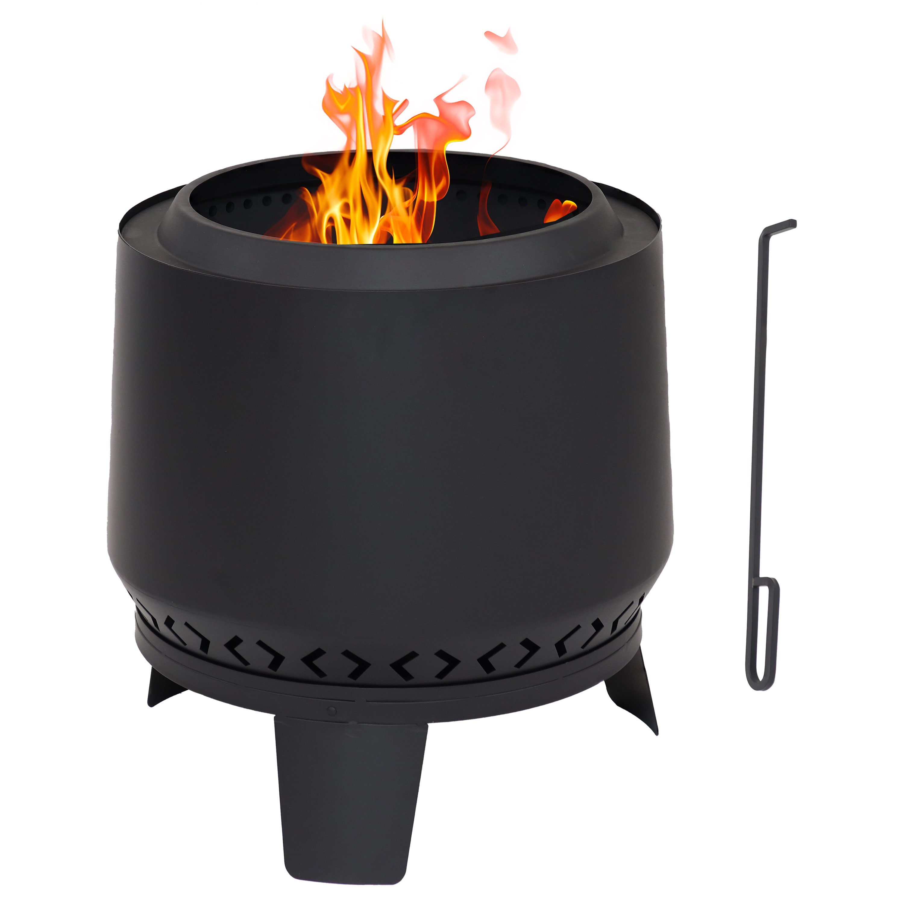 Sunnydaze Arrow Motif Black Steel Smokeless Fire Pit with Cover - 21 Inch Outdoor Fire Bowl for Backyard, Patio, Camping & Garden Gatherings