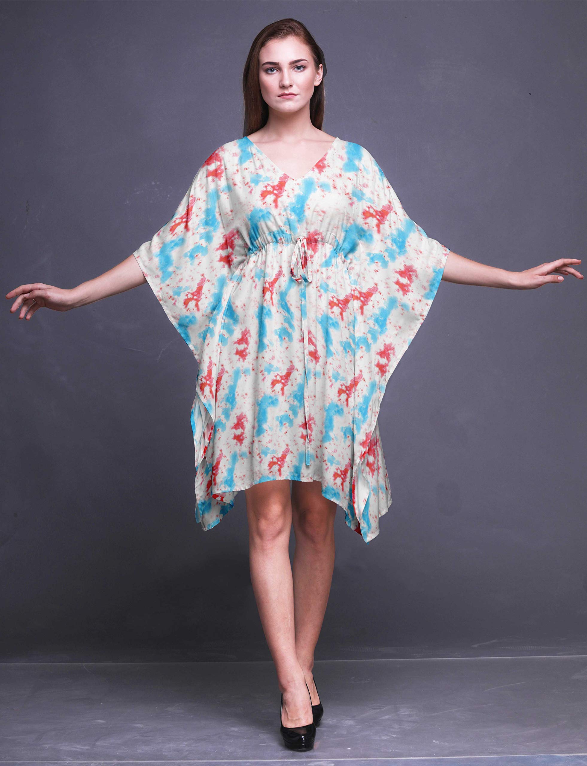 Bimba Women's Short Caftan Midi Dress - Beach Cover Up, Swimwear Cover Up, Summer Boho Kaftan Dress for Pool, Vacation & Resort Wear