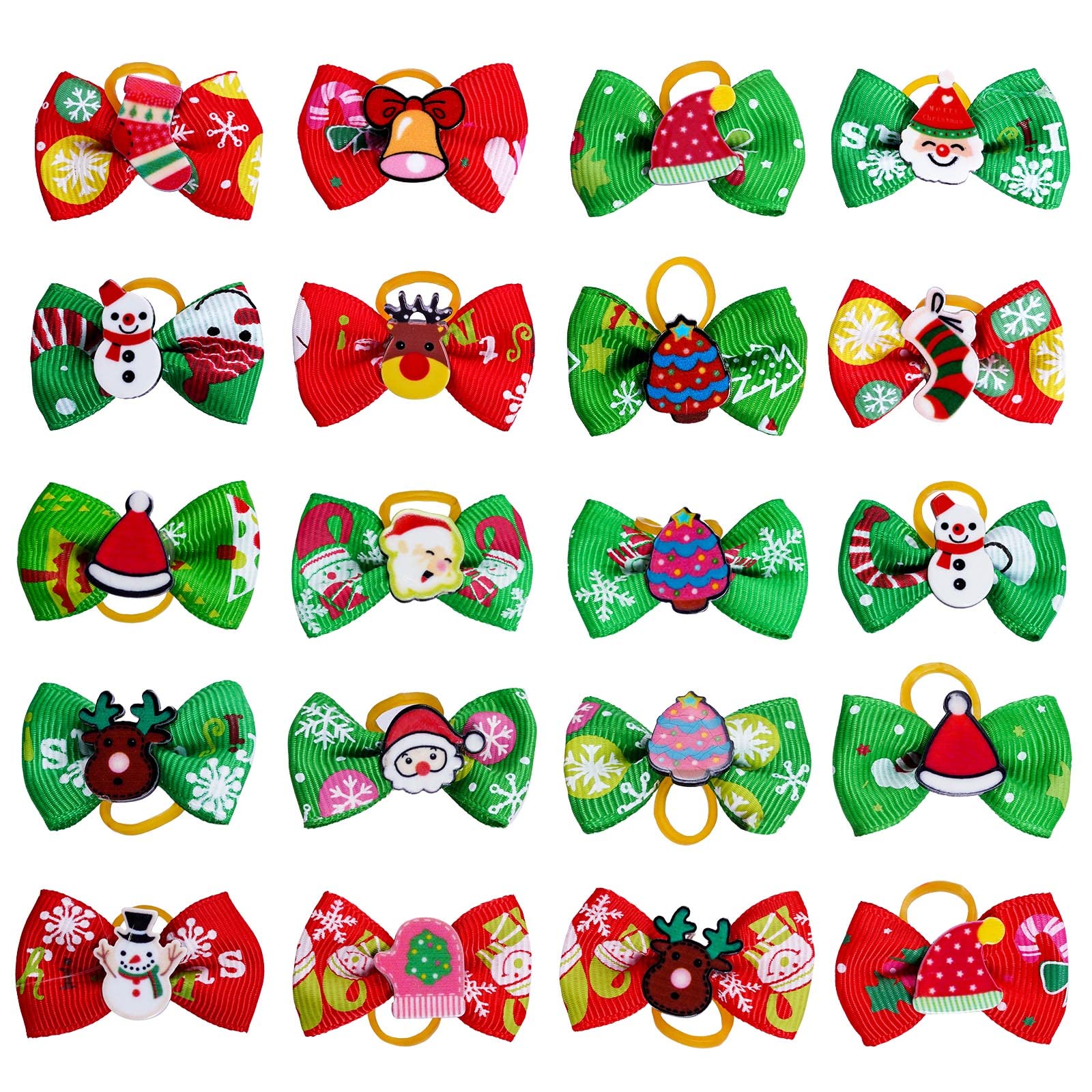 Christmas Dog Hair Bows 20pcs - Red & Green Pet Accessories for Holiday Parties
