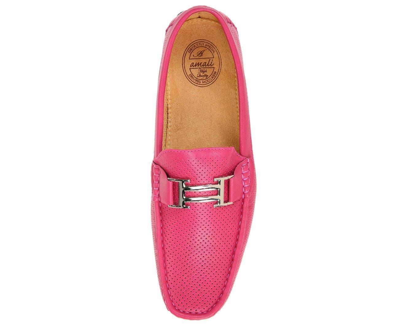 Men's Fuchsia Perforated Smooth Leather Driving Moccasins - Comfortable Slip-On Loafers for Casual Wear & Road Trips - Perfect for Business Casual, Office, and Weekend Outings