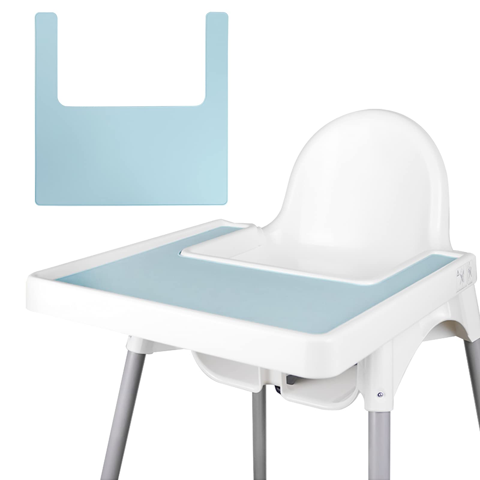 Durable Silicone High Chair Placemat for IKEA Antilop Highchair - Non-Slip, Easy to Clean Baby Feeding Mat for Toddlers & Infants (Light Blue) - Perfect for Mess-Free Mealtime at Home or Restaurant