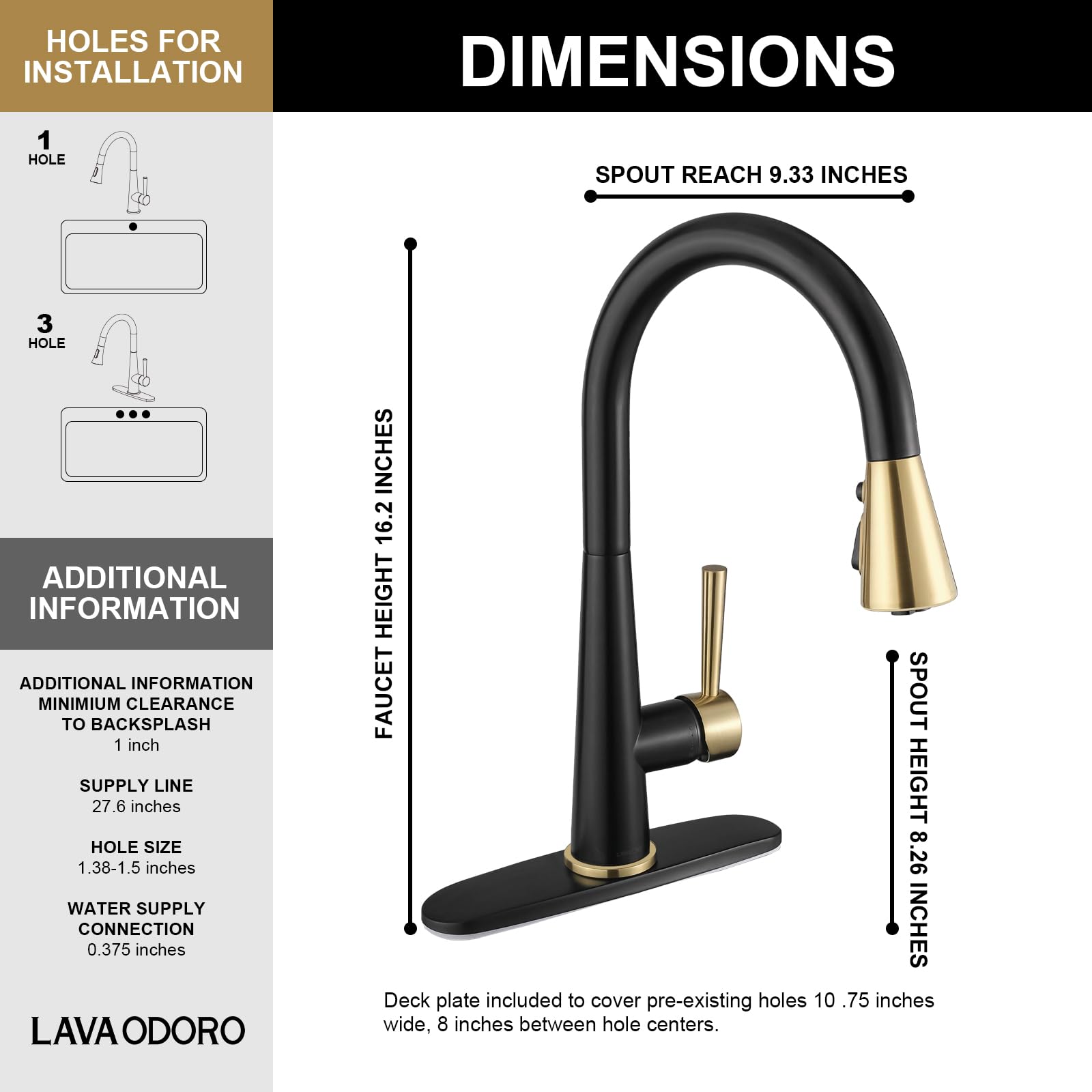 Premium Matte Black & Brushed Gold Kitchen Faucet with Magnetic Pull Down Sprayer - Modern Lava Odoro Design, Deck Plate & Docking Spray Head (Model KF321-GB) - Perfect for Farmhouse, RV & Apartment Kitchen Sinks