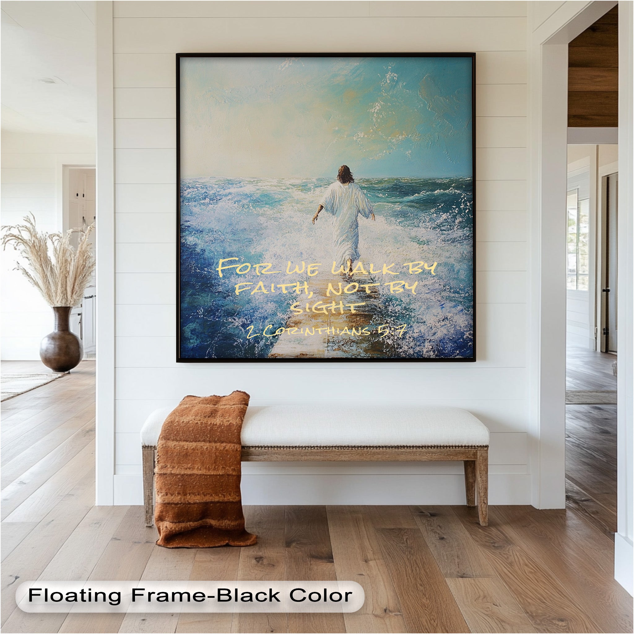2 Corinthians 5:7 Walk by Faith Bible Verse Oil Painting - Inspirational Christian Wall Art for Home, Church & Office Decor