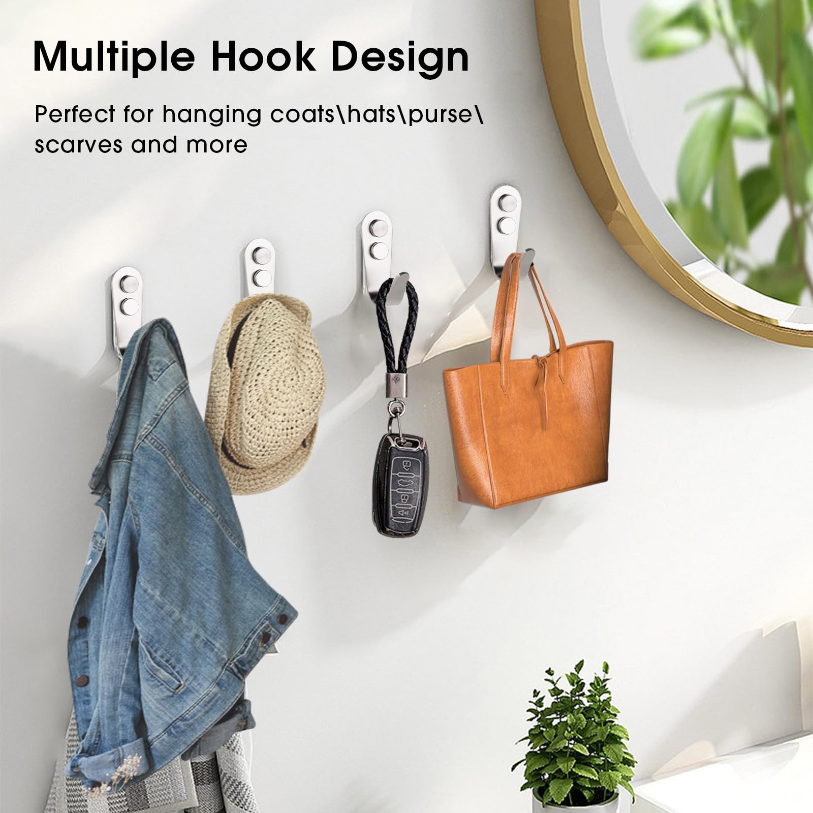 12 Pack Heavy Duty Stainless Steel Hooks - Wall Mounted Coat Hooks, Robe Hooks & Towel Hooks for Bathroom, Kitchen, Garage, Office & Outdoor Use | Durable Silver Finish for Keys, Decor & Organization