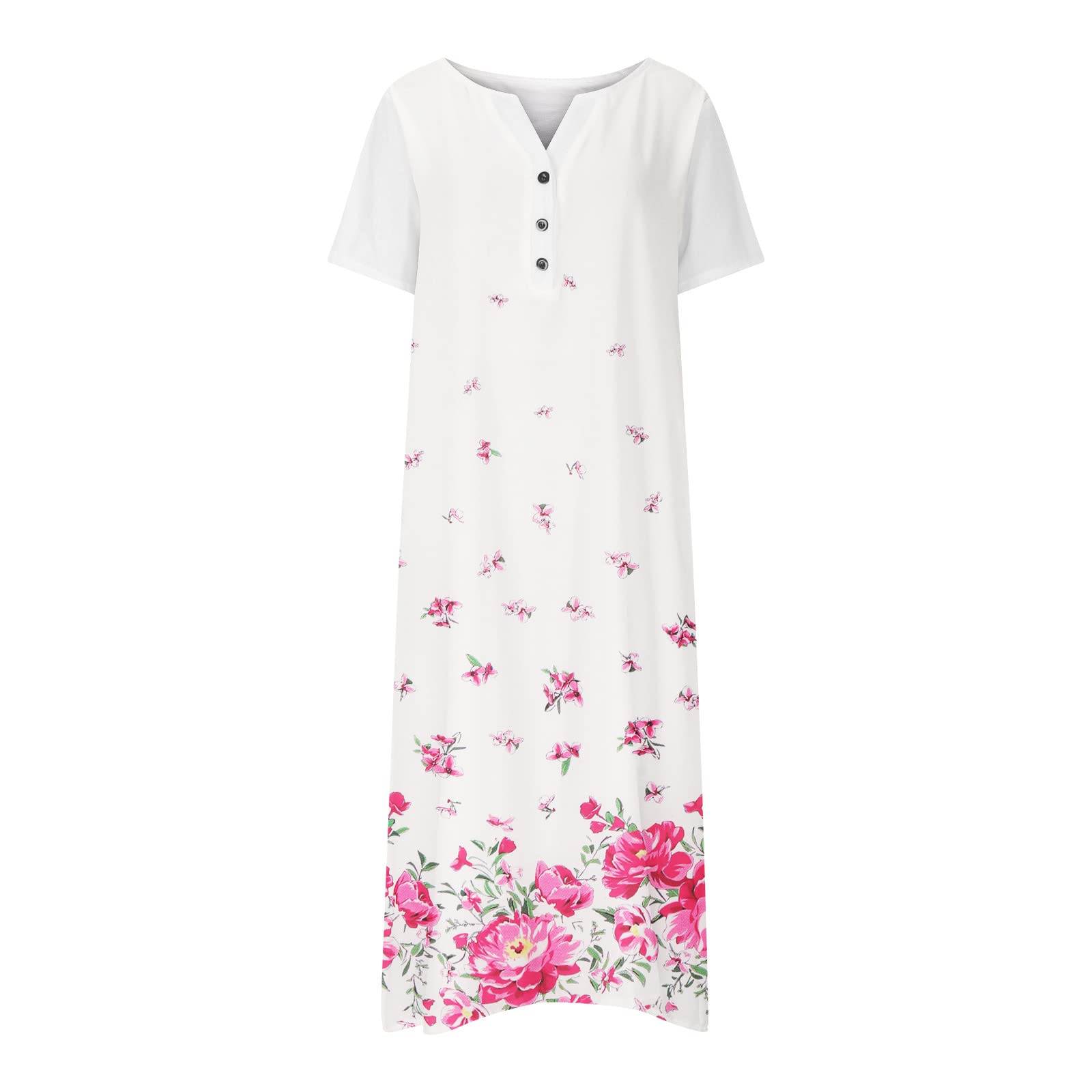 Floral Midi Dress for Women 2025 - Summer & Spring Casual Pleated T-Shirt Dress with Pockets | Perfect for Beach Vacations, Brunch Dates & Outdoor Parties