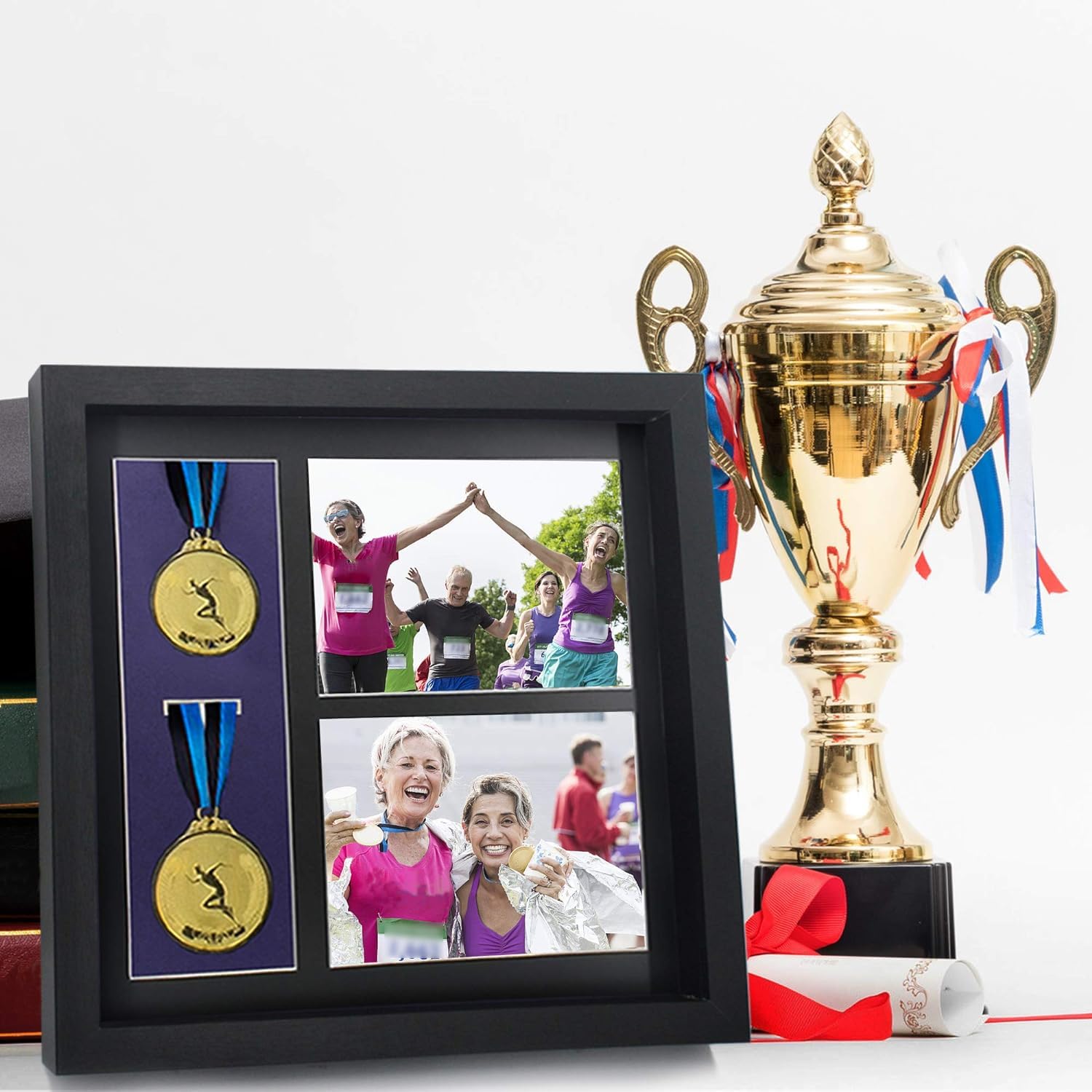 Large Medals Display Shadow Box - 6 Medal Case for War Military, Runners, Marathon, Race Winner, Football, Gymnastics & All Sports (Black, 12x12) - Perfect for Showcasing Achievements in Home, Office or Trophy Room
