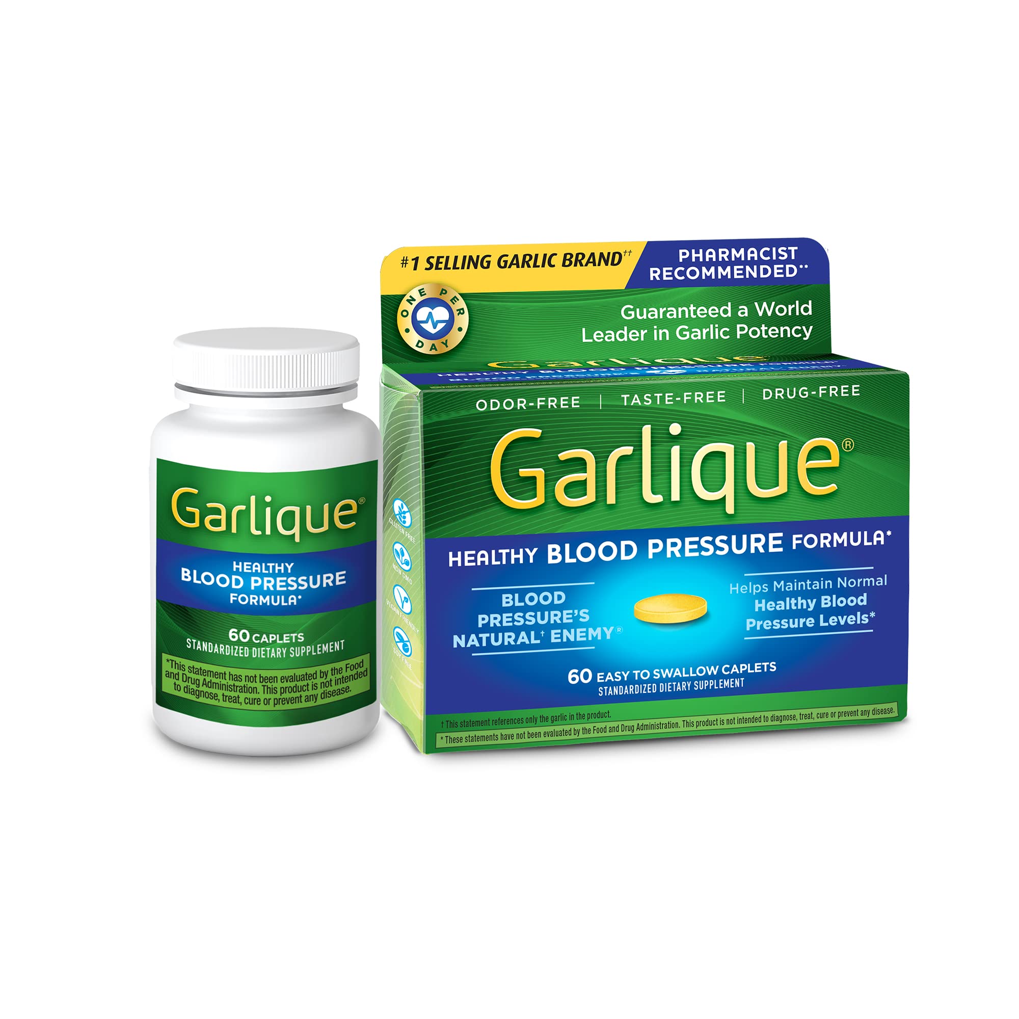 Garlique Garlic Extract Supplement - Odorless Vegan Capsules for Healthy Blood Pressure (60 Caplets) - Heart Health Support