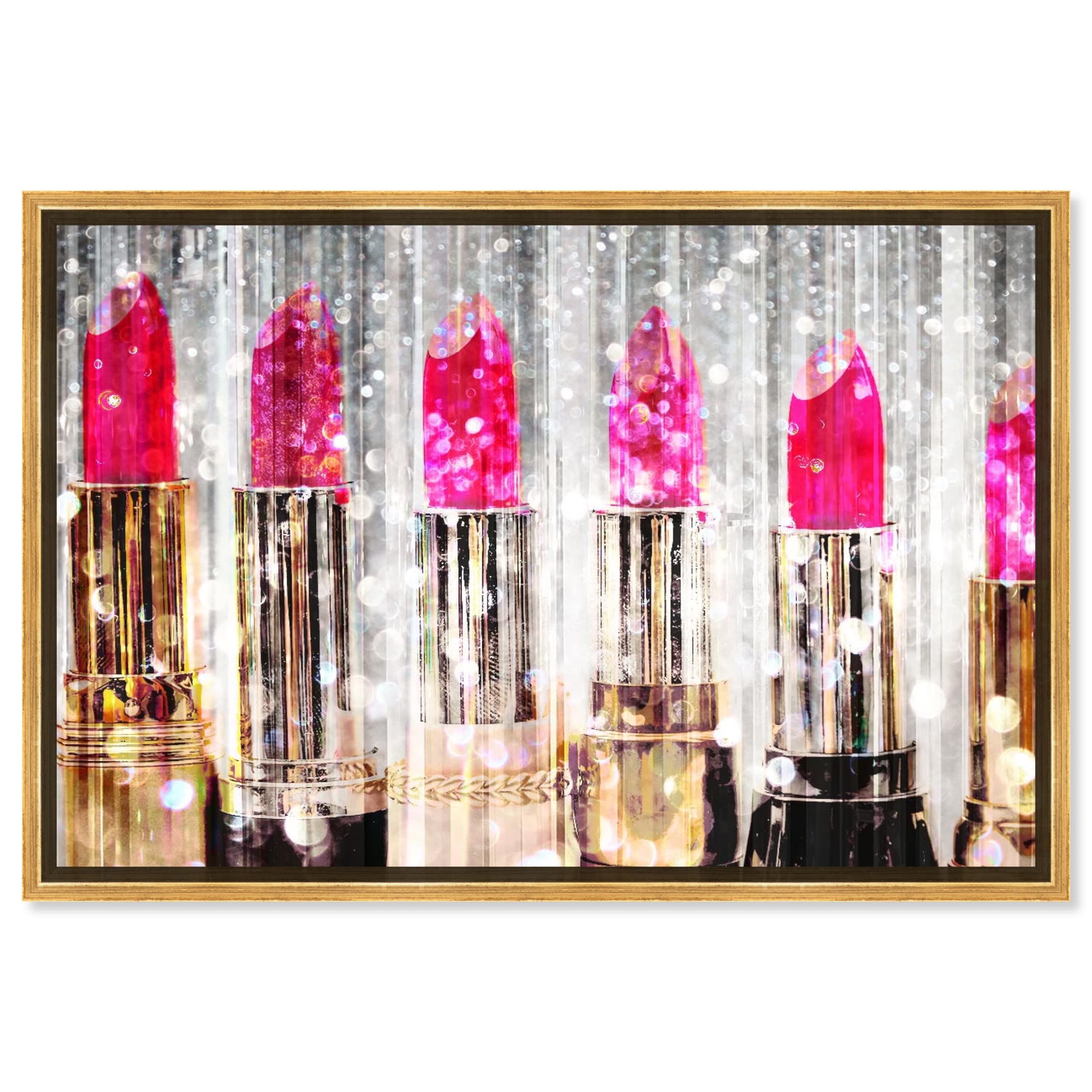 Oliver Gal Artist Co. Modern Gold Framed Canvas Wall Art - Fashion & Glam Lipstick Collection in Pink & Gold (45x30 inches) - Perfect for Living Room, Bedroom & Bathroom Decor | Elegant Home Accent for Women's Spaces & Makeup Vanities