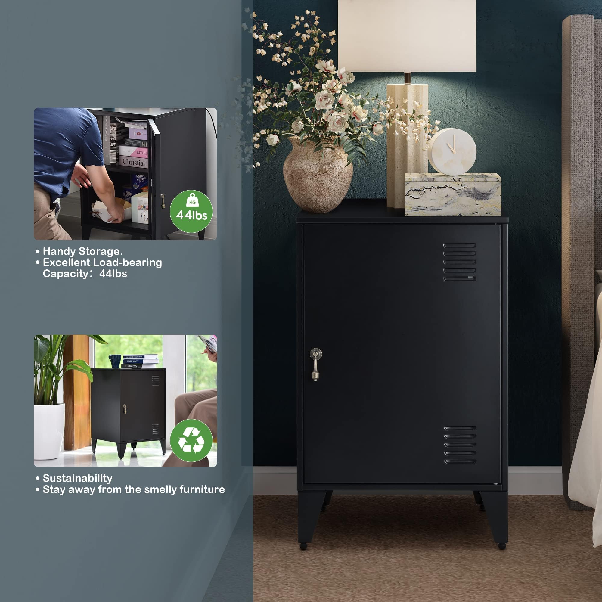 Metal Side Table with Storage - Adjustable Shelf & Feet, Nightstand, End Table, File Cabinet for Home, Office, Garage, School (25 Inch) - Perfect for Small Spaces, Living Room, Bedroom & Dorm Organization