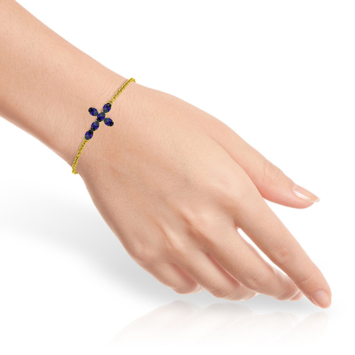 1.7 Carat 14k Solid Gold Cross Bracelet with Natural Sapphire - Galaxy Gold GG Elegant Jewelry for Women - Perfect for Gifts, Weddings & Special Occasions