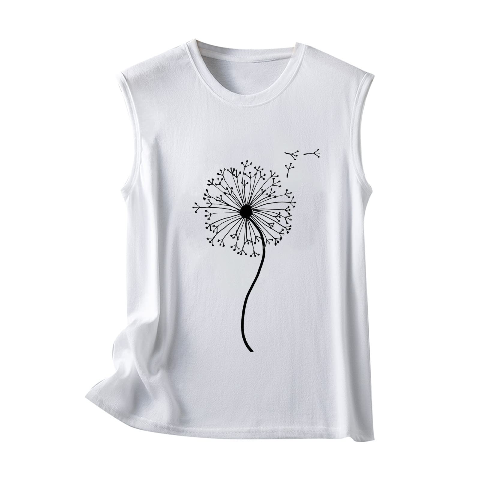 TOPRenddon Women's Sleeveless Graphic Tank Tops - Summer Crewneck Casual Tee Shirts, Loose Fit Sunflower Print Blouses for Beach, Vacation & Everyday Wear