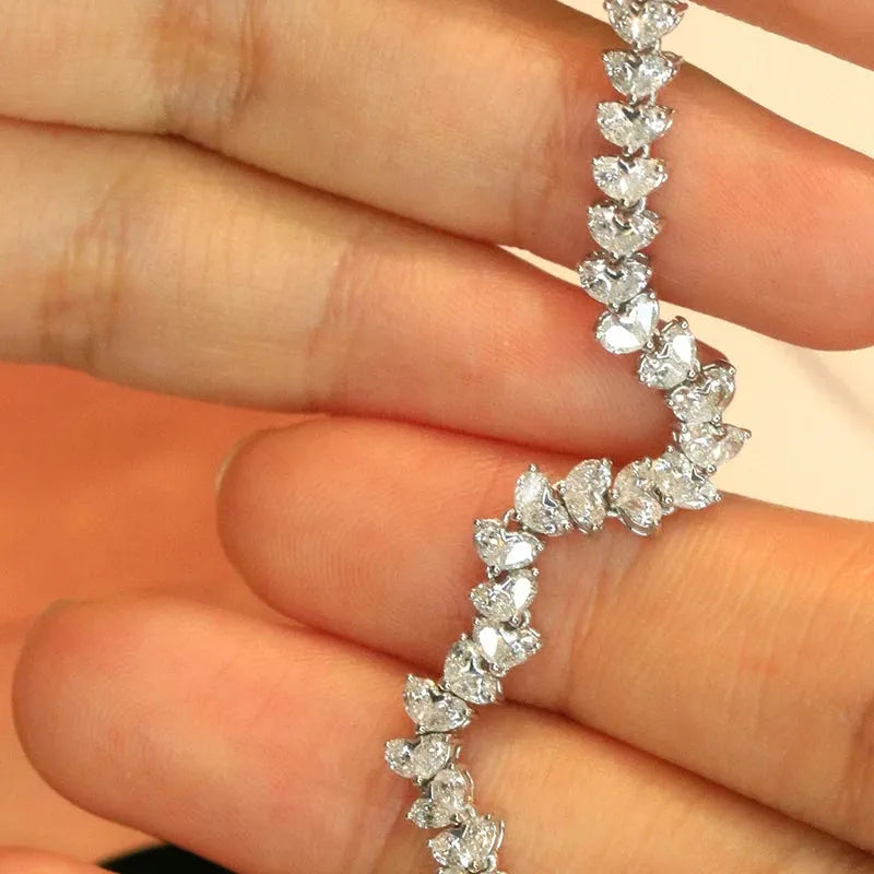 18K White Gold Heart Shaped Diamond Bracelet for Women - 3.9ct Natural Diamonds, Elegant Fine Jewelry for Wedding, Engagement & Party Gifts | Perfect for Anniversary, Valentine's Day & Special Occasions