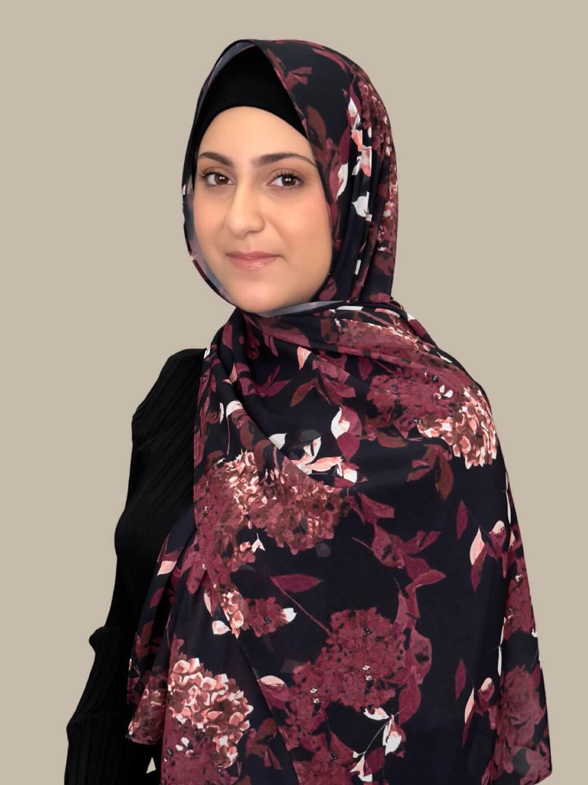 Stylish Printed Chiffon Hijab for Women - Wild Orchid Floral Design | Perfect for Daily Wear, Prayer & Special Occasions