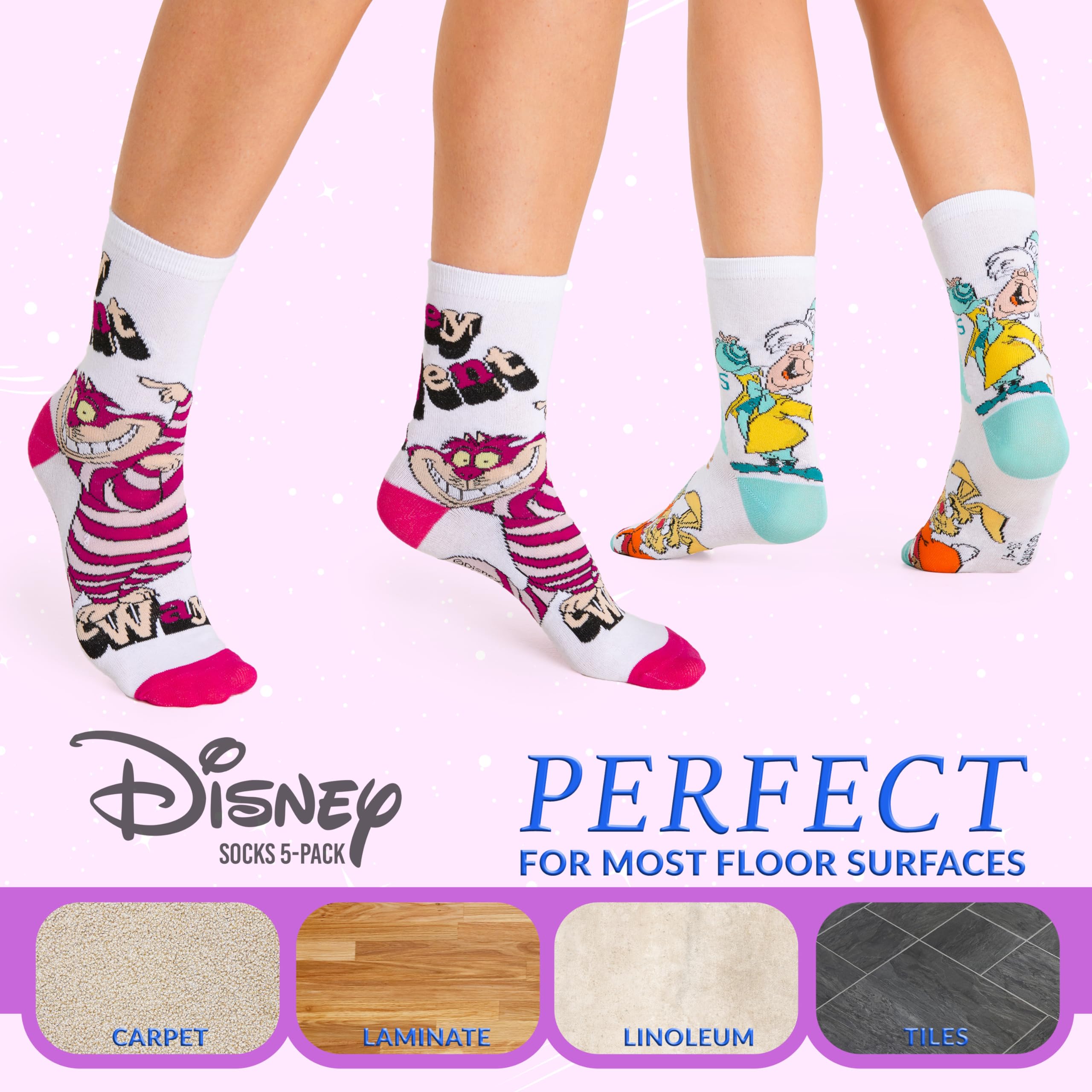 Disney Women's Novelty Calf Socks - Soft Breathable Ankle Socks 5-Pack for Women | Perfect for Disney Fans, Cosplay, Gifts & Everyday Comfort