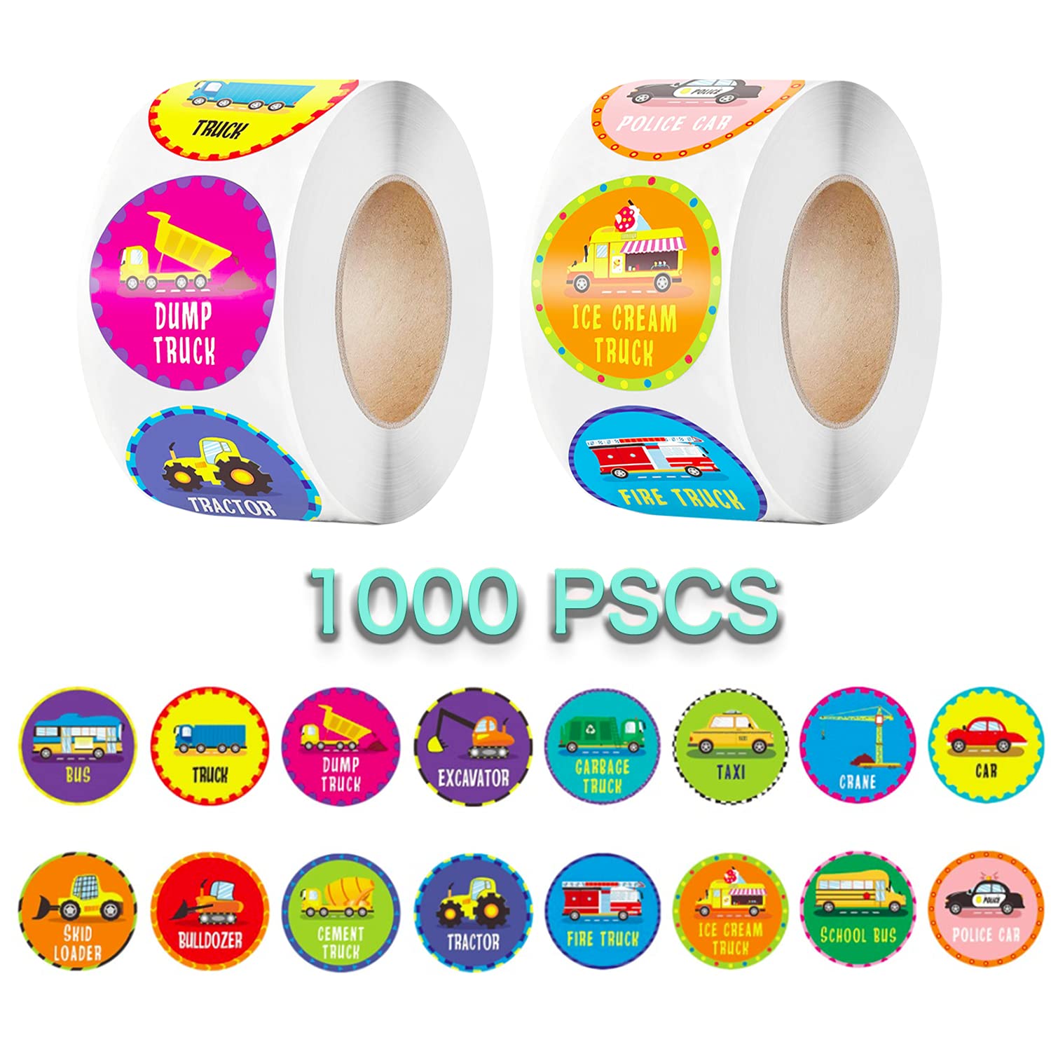 1000 PCS Car Theme Reward Stickers for Kids - 16 Fun Patterns, Vibrant Colors & Designs - Perfect for Classroom Rewards, Party Decorations & Scrapbooking