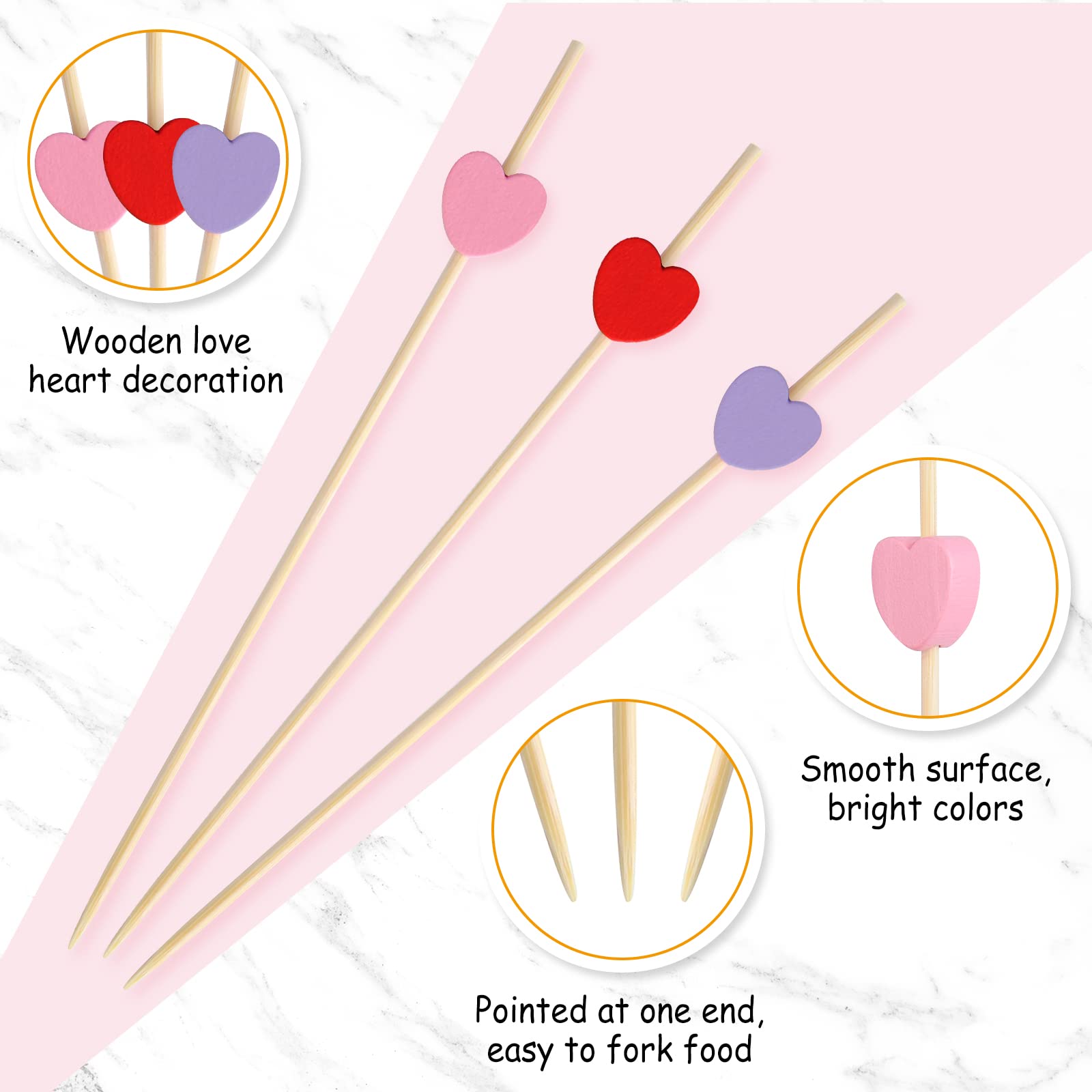 ELECLAND 300-Pack Wooden Heart Cocktail Picks - 4.7 Inch Valentine's Day Appetizer Forks for Party Decor, Fruit Skewers & Drink Garnishes | Perfect for Weddings, Bridal Showers & Romantic Dinner Decorations