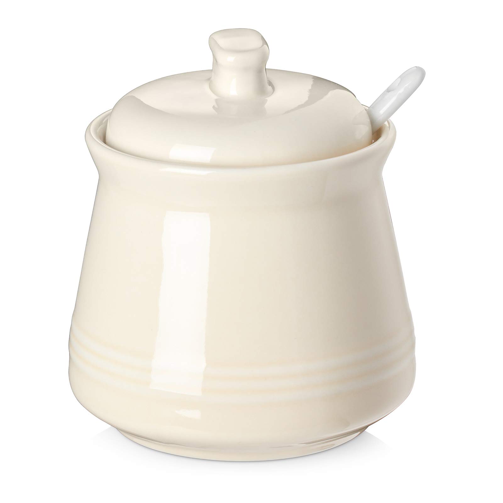 DOWAN 12oz Porcelain Sugar Bowl with Lid & Spoon - Large Sugar Jar, Salt Container for Coffee Bar, Home & Kitchen - Perfect for Coffee, Tea, Baking & Entertaining