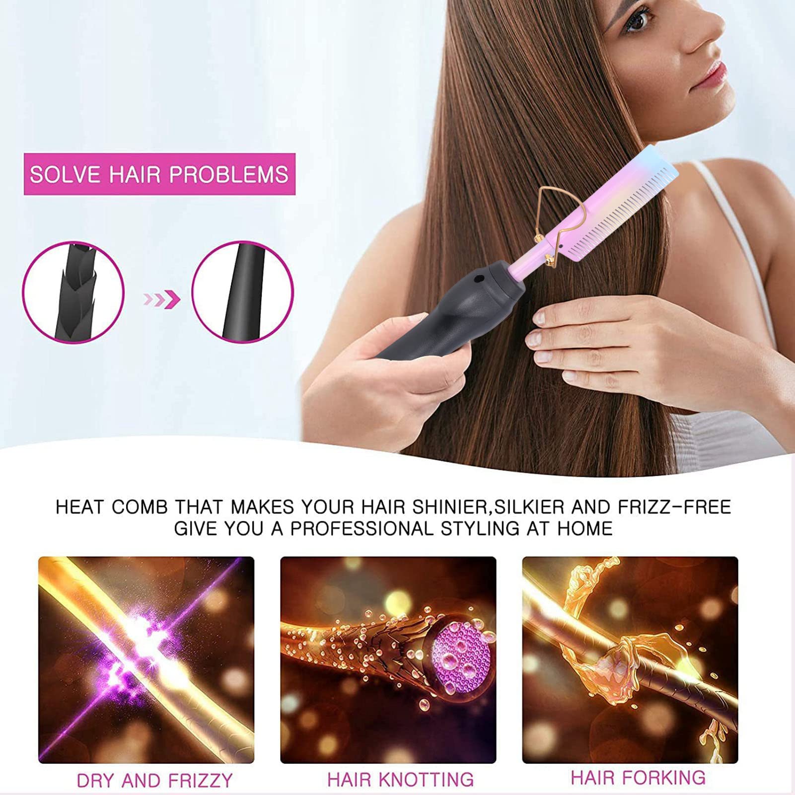 Electric Hot Comb for Hair Styling - Fast Heating, Lightweight & Travel-Friendly - Perfect for Home, Dorm & Salon Use (European Plug)