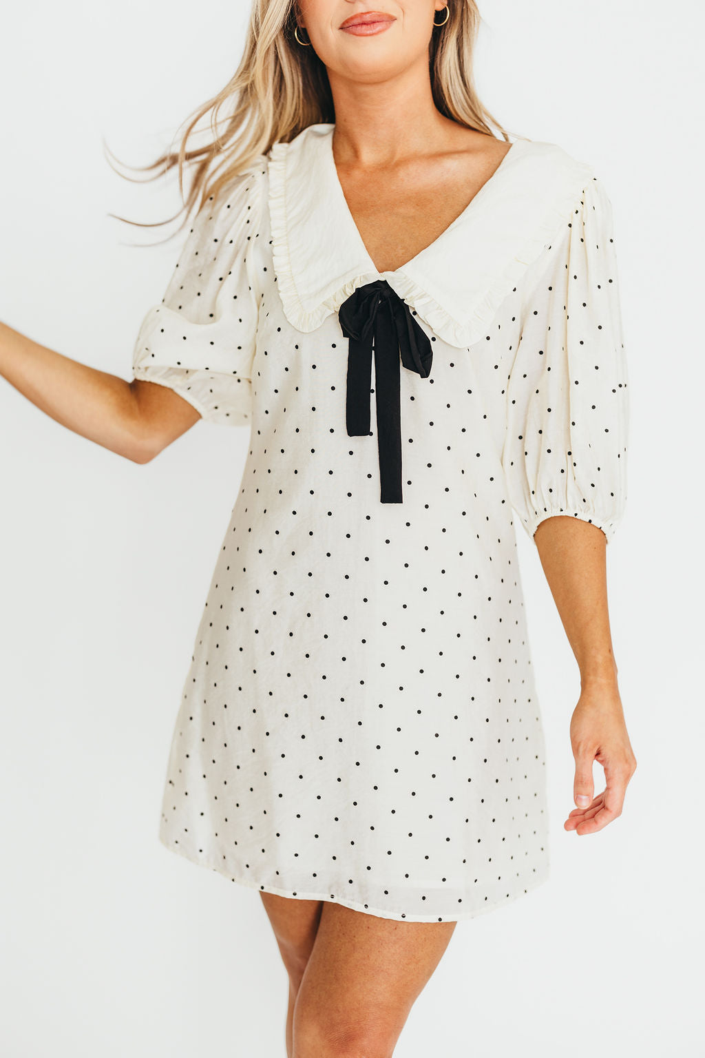 Alice Polka Dot Mini Dress in Cream/Black - Flirty Summer Dress for Women, Casual Party Outfit, Beach Vacation & Date Night Wear