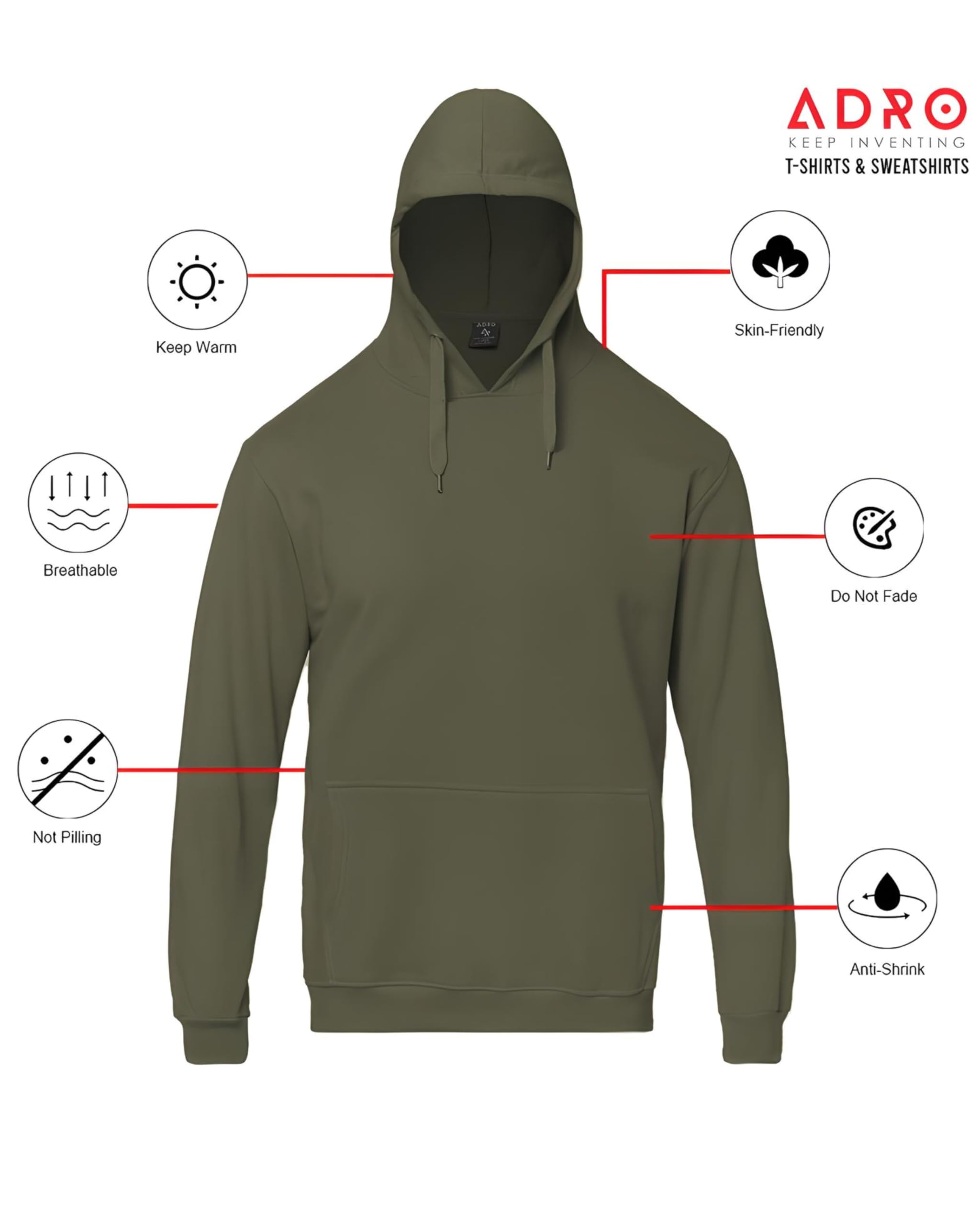 ADRO Men's Hoodies - Stylish & Comfortable Pullover Sweatshirts for Casual Wear, Gym, and Outdoor Activities