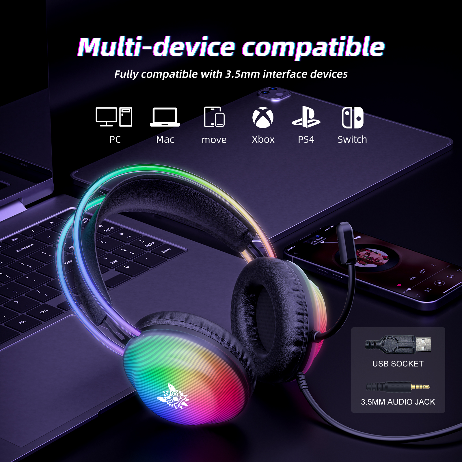 ONIKUMA X29 RGB Gaming Headset with Stereo Surround Sound, Omnidirectional HD Mic - Compatible with PC, PS4, Xbox & Phone - Perfect for Gaming, Streaming & Online Meetings