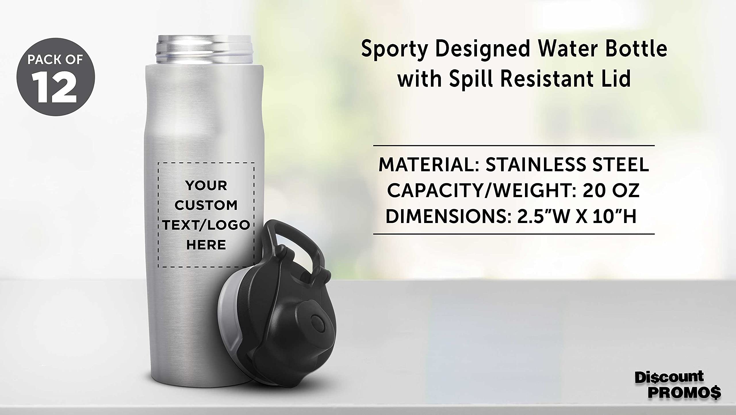 Custom 20oz Juno Water Bottles with Flip Lid - Set of 12 Reusable Personalized Bottles for Gym, Hiking, Cycling & School - Bulk Pack Silver | Perfect for Sports Teams, Corporate Gifts & Outdoor Adventures