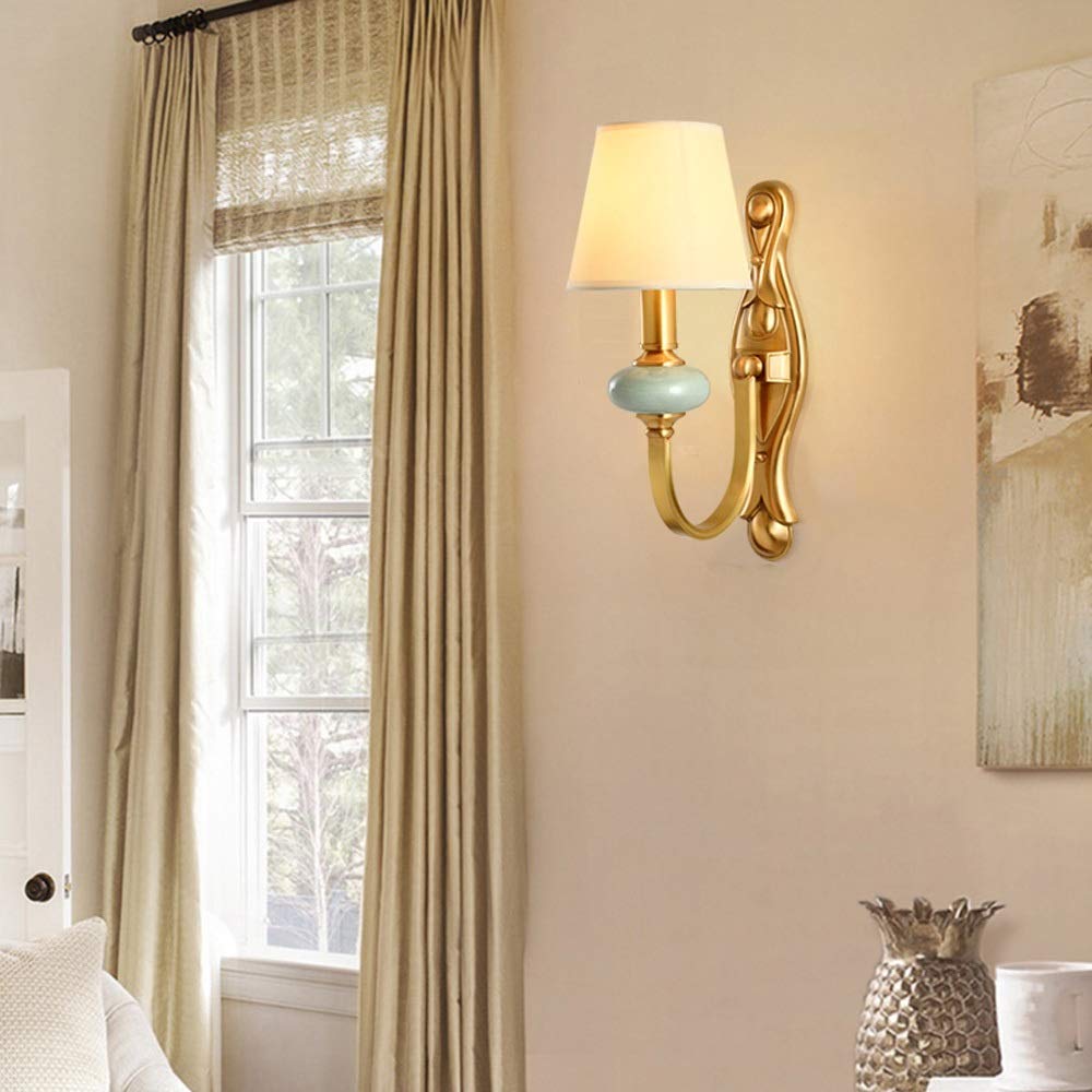 Modern Ceramic Wall Light Fixture with E14 Screw Base - Energy Saving LED Bulb for Bedroom, Living Room & Hallway - Copper Finish Wall Lamp for Stylish Home Interior Lighting