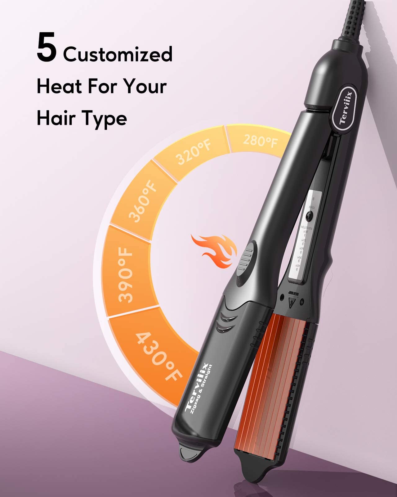 Terviiix Hair Crimper for Women with 4 Interchangeable Plates - Keratin & Argan Oil Infused Crimping Iron for Voluminous Waves & Curls - 5 Heat Settings & 60 Min Auto Off - Perfect for Beach Waves, Boho Hairstyles & Party Looks