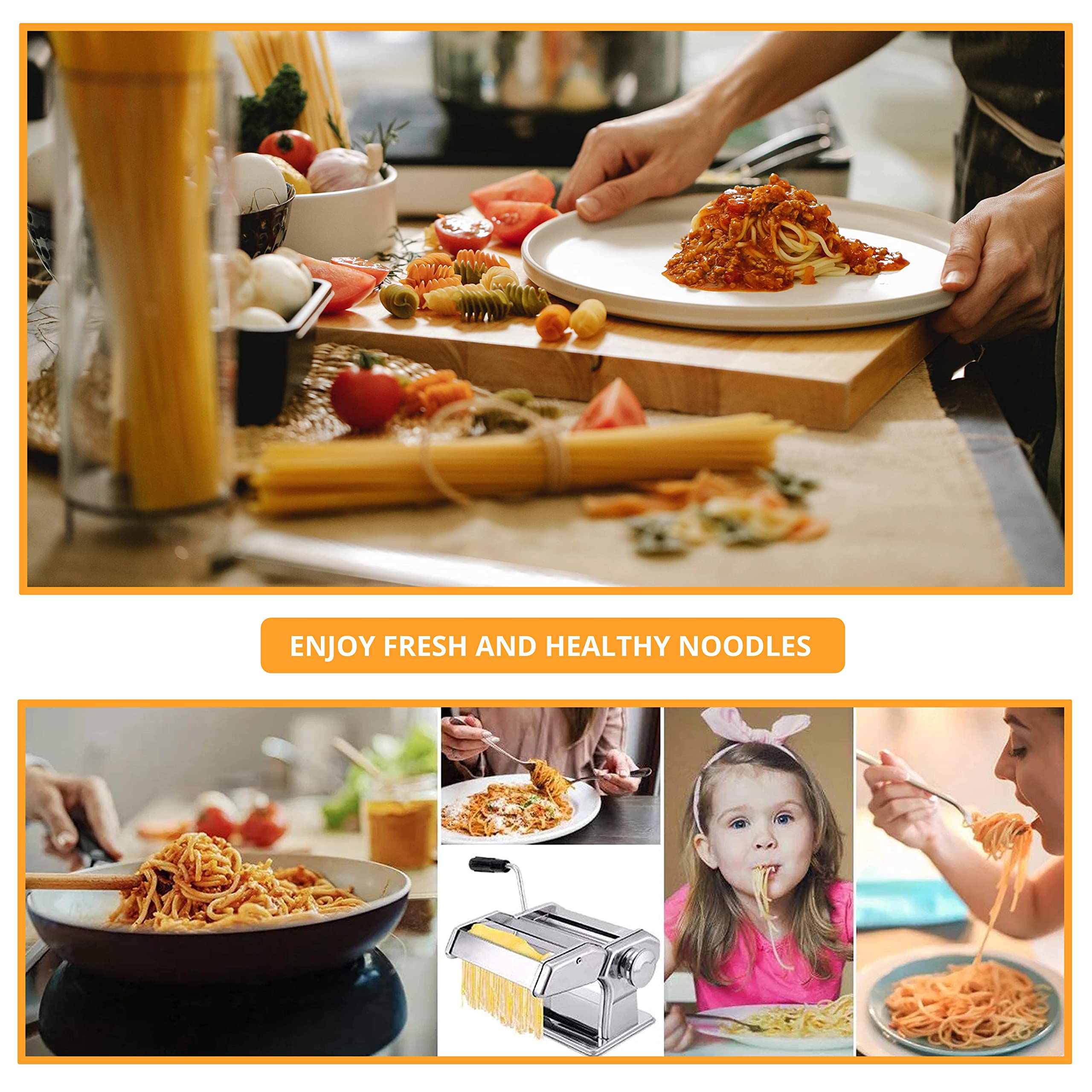 Premium Stainless Steel Pasta Maker Machine - Adjustable Thickness for Homemade Spaghetti, Fettuccine, Lasagna | Heavy Duty Manual Pasta Roller with Detachable Handle & Clamp | Perfect for Italian Cooking, Restaurant Quality Pasta at Home (Silver)
