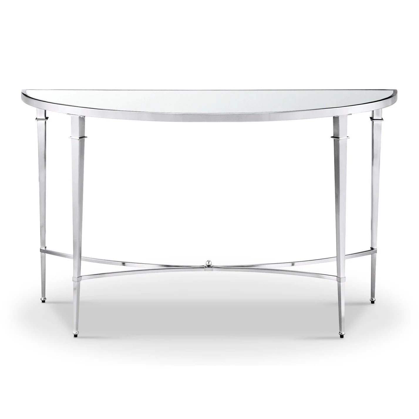 Modern Adley Console Table with Chrome Frame & Mirror Top - Elegant Entryway, Living Room, or Hallway Decor for Stylish Homes