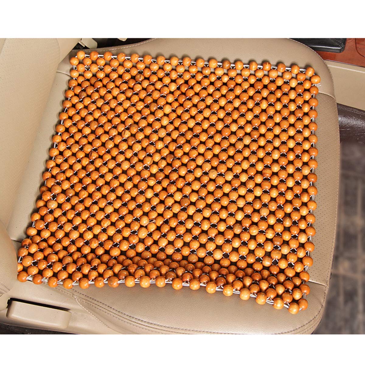 Queenbo Square Pure Natural Wood Beads Car Seat Cushions - Breathable Massage Seat Covers for Comfortable Driving, Long Trips, and Office Chairs