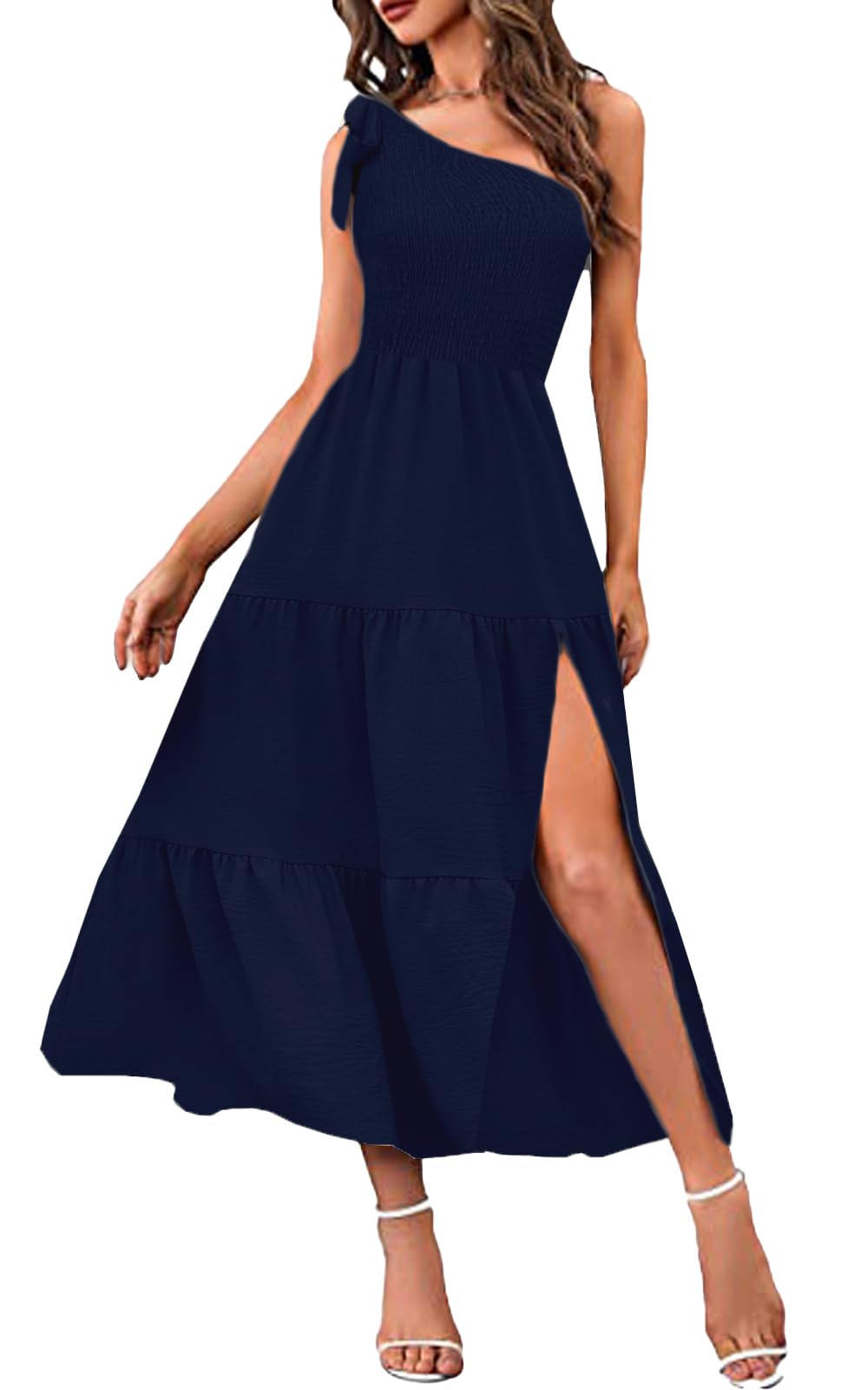 GOLDSTITCH Women's One Shoulder Long Maxi Dress - Sleeveless Summer Beach Party & Wedding Guest Dress with High Slit | Perfect for Vacations, Evening Events & Boho Outfits