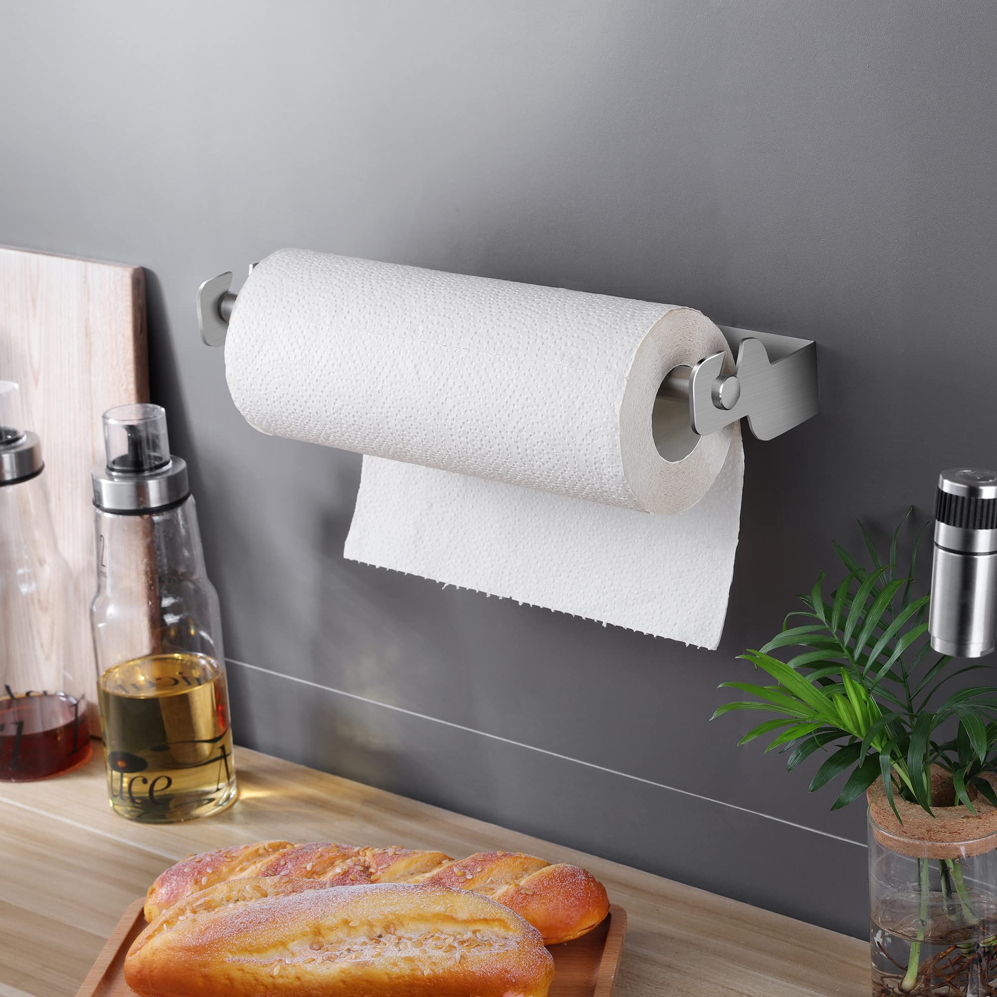 Stainless Steel Self-Adhesive Paper Towel Holder - Under Cabinet or Wall Mount for Kitchen, Bathroom & Office - Heavy Duty ZUNTO Big Roll Towel Dispenser