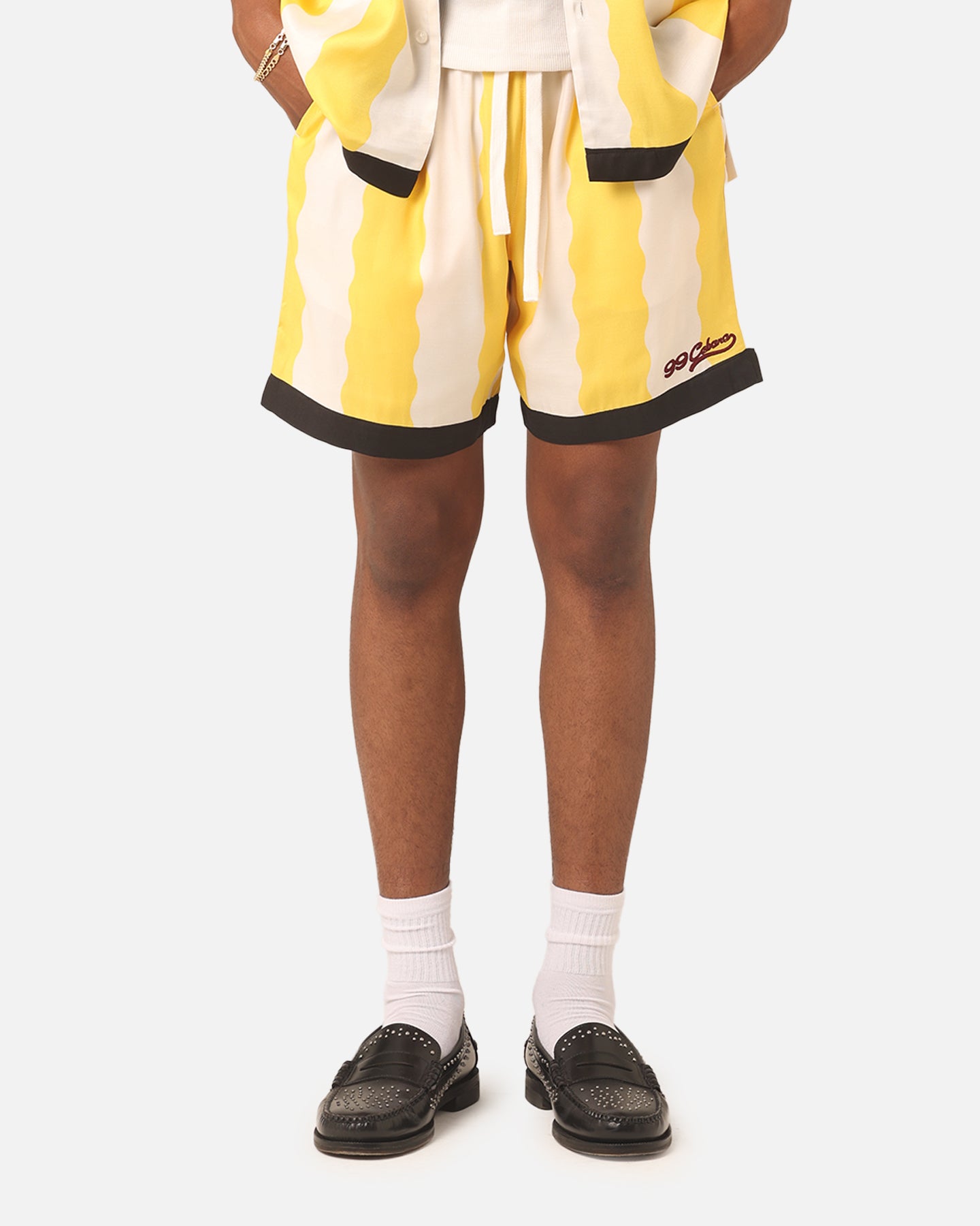 99 Cabana Bowling Shorts for Men - Yellow & Off White Color - Comfortable & Stylish Casual Wear for Summer, Beach, and Outdoor Activities