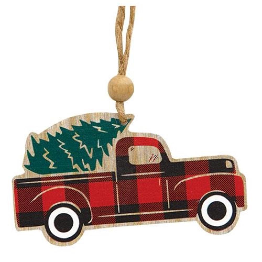Red and Black Buffalo Check Truck Ornament - Rustic Christmas Car Decor for Pickup Trucks, Holiday Dashboard Decoration, Country Style Gift for Truck Lovers