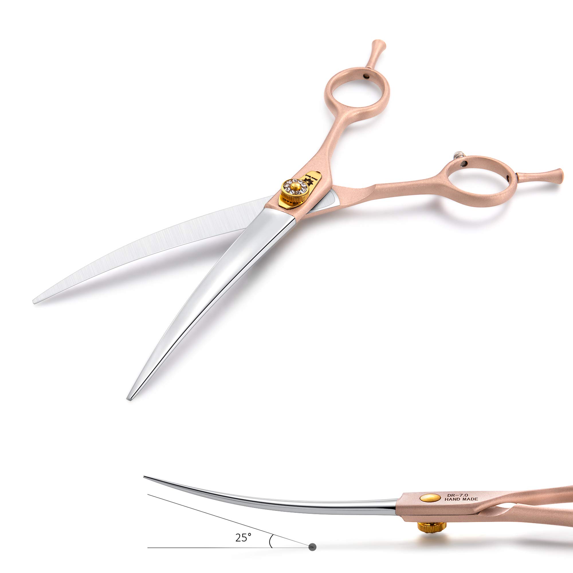 7 Inch Professional Pet Grooming Scissors Set - 440C Japanese Stainless Steel Straight, Curved, Thinning & Chunker Shears for Dogs, Cats & Small Animals | Perfect for Home Grooming, Salon Use & Pet Styling (7-Inch Curved Scissors)