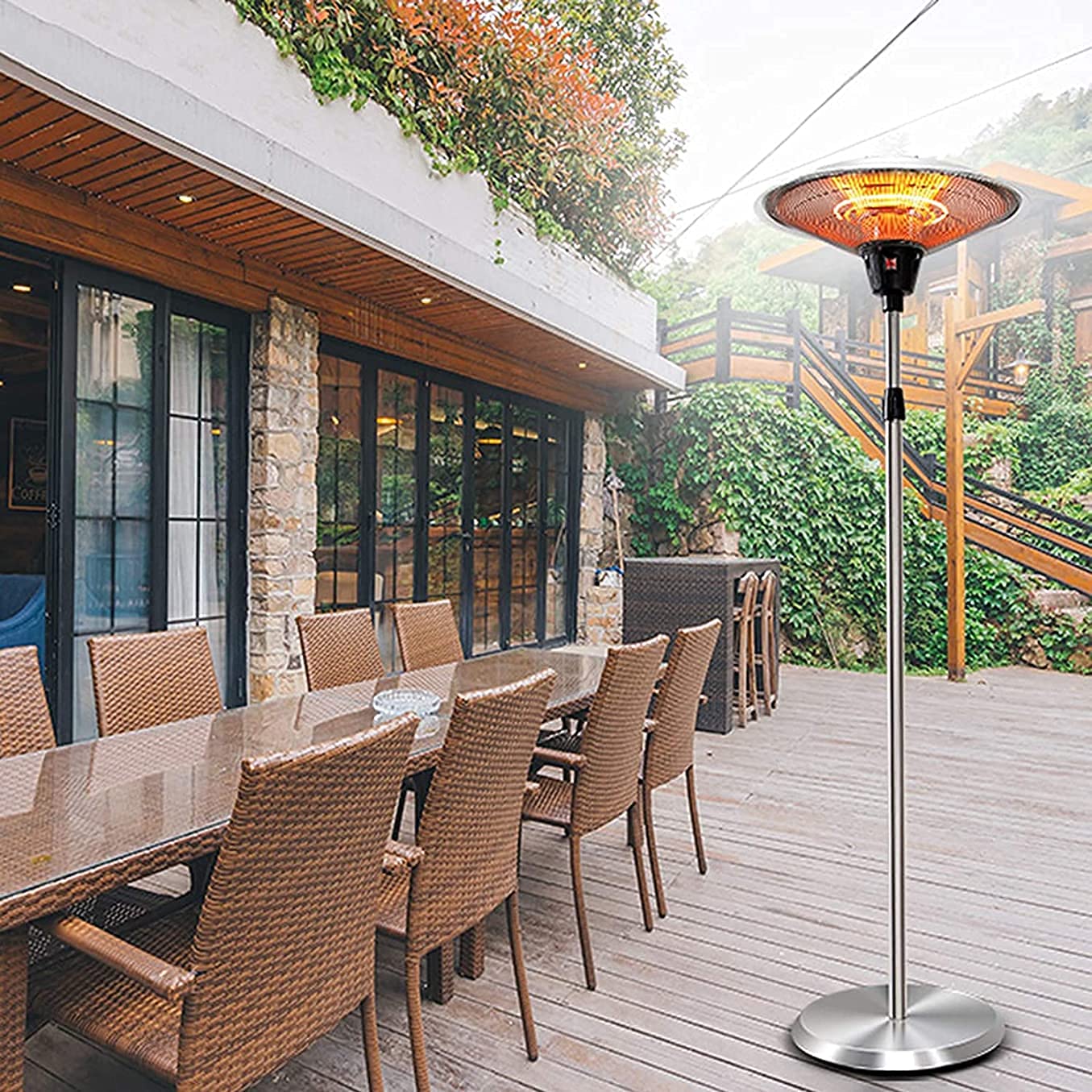 Haieshop 2000W Adjustable Height Electric Patio Heater - Portable Outdoor Garden Heater with Stand for Patio, Deck, Backyard & Camping | Freestanding Space Heater for All-Weather Use