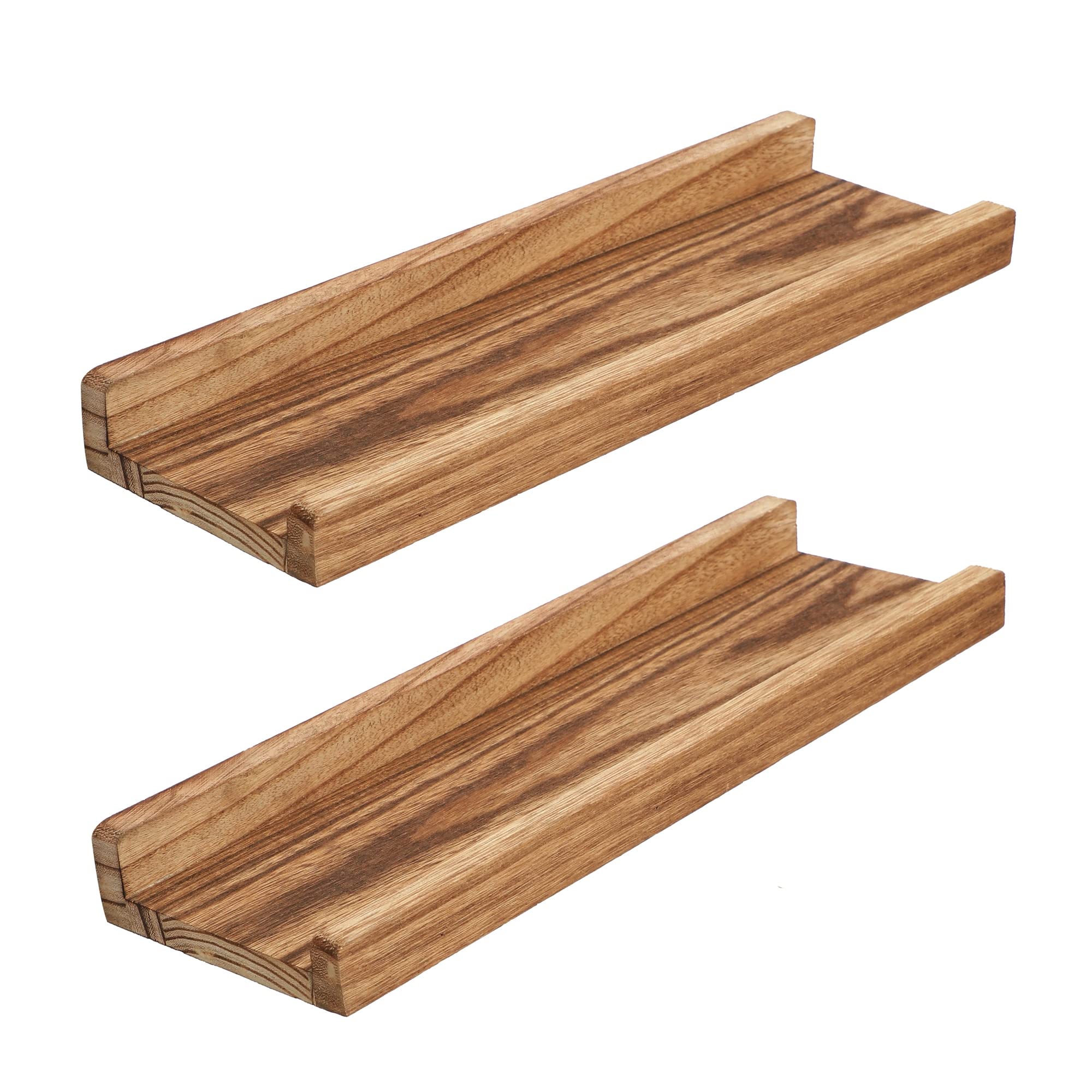 PHOENANCEE 43cm Wooden Wall Shelf Set of 2 - Rustic Picture Ledge for Photos, Books & Decor - Carbonized Black Floating Shelves for Living Room, Kitchen, Bedroom - Perfect for Displaying Family Photos, Plants & Home Decor Items