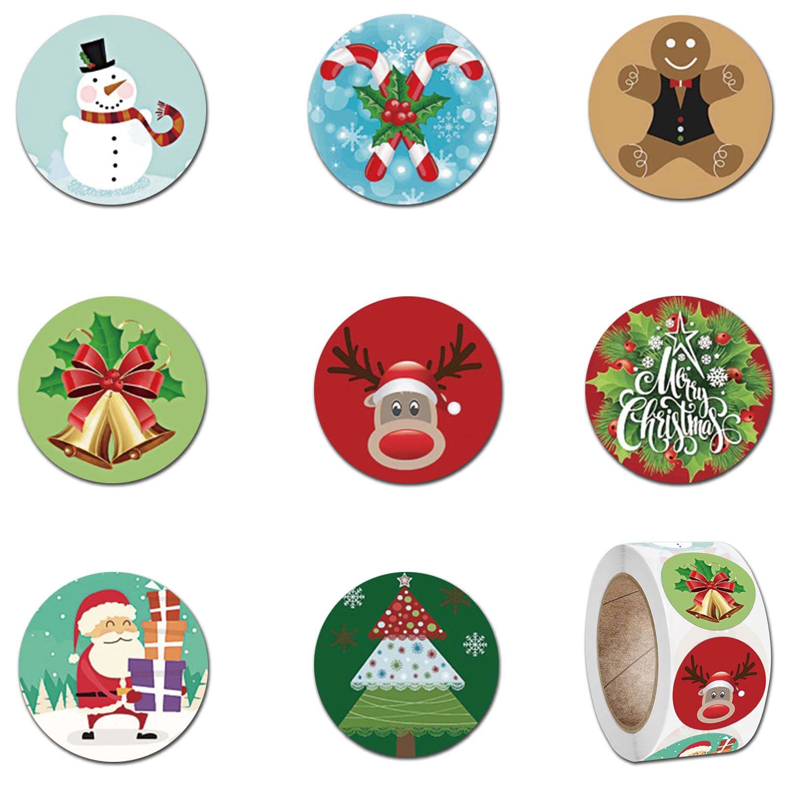 500-Pack Christmas Stickers for Gifts - 1 Inch Round Holiday Labels with 8 Festive Designs | Self-Adhesive Xmas Decorative Seals for Cards, Envelopes, Gift Boxes & Wrapping | Perfect for Holiday Cards, DIY Crafts & Christmas Packaging
