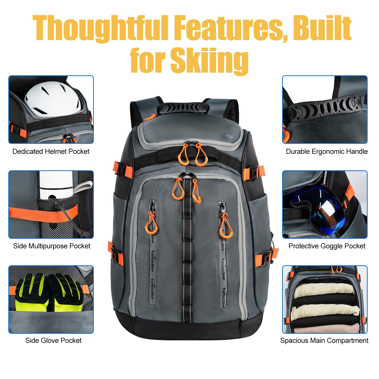 50L Waterproof Ski Boot Backpack for Snowboarding - Durable & Lightweight Travel Storage Bag with Helmet, Goggles & Glove Compartments - Perfect for Ski Trips, Winter Sports & Mountain Adventures (Men & Women)