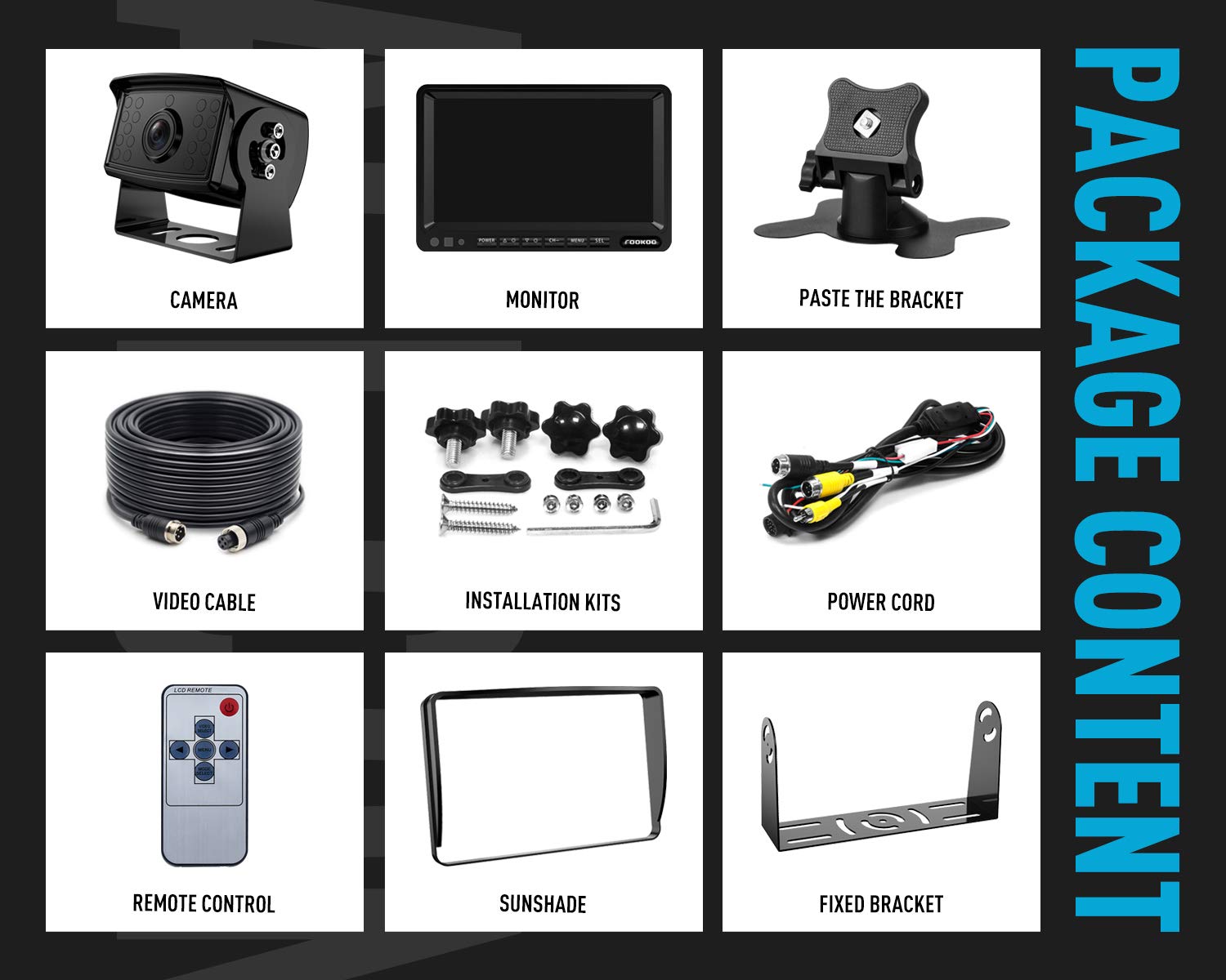 FOOKOO Ⅱ HD Backup Camera System Kit - 7'' 1080P Reversing Monitor with IP69 Waterproof Rear View Camera, Sharp CCD Chip for Trucks, Semi-Trailers, Box Trucks & RVs | Perfect for Night Driving and Tight Parking (FHD1-Wired)
