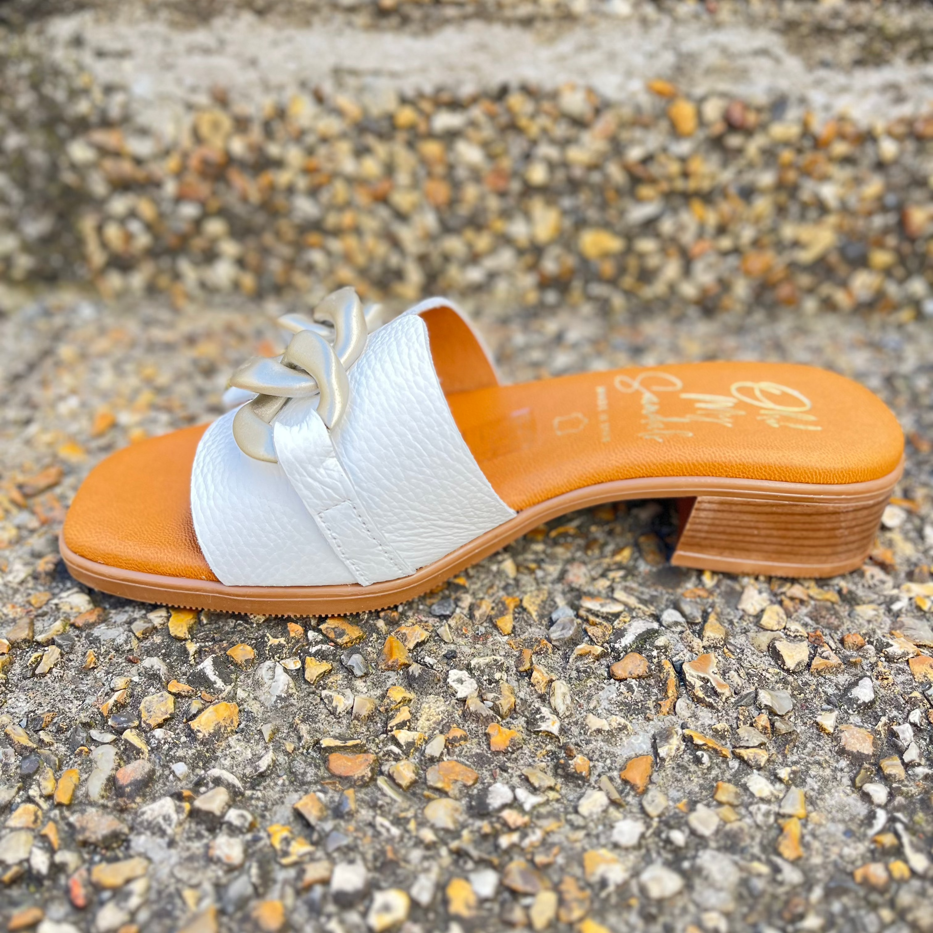 OH MY SANDALS Women's White Leather Mule Sandals with Chunky Buckle - Comfortable Slip-On Shoes for Summer, Beach, and Casual Outings