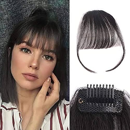Chicgrowth Real Human Hair Wigs - Natural Black Straight Air Bangs Hairpiece for Women | Thin & Wispy Front Bangs | Perfect for Daily Wear, Cosplay & Fashion Styling