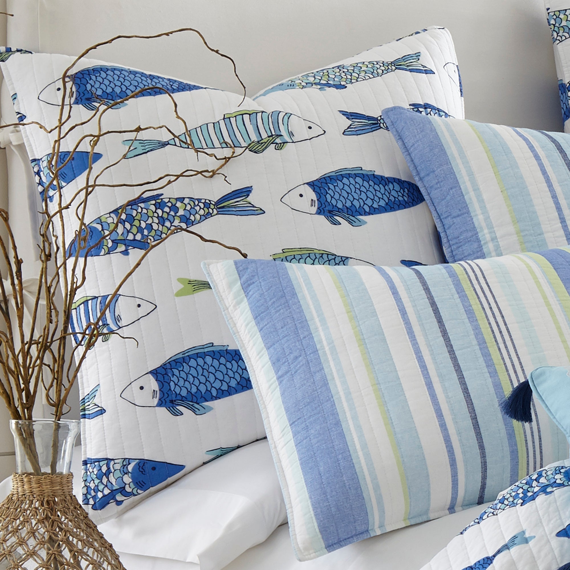 Premium Catalina Fish Euro Sham Set of 2 - 26x26 Inch Decorative Pillow Covers for Coastal & Nautical Bedroom Decor - Perfect for Beach House, Guest Room, or Vacation Home Styling