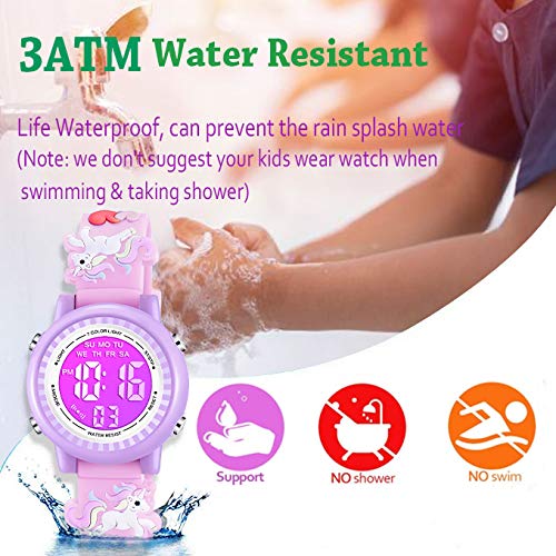 Venhoo Kids Digital Watch with 3D Cartoon Design, 7 Color LED Lights, Waterproof, Alarm & Stopwatch - Perfect for 3-10 Year Old Girls - Ideal for School, Playtime & Outdoor Activities