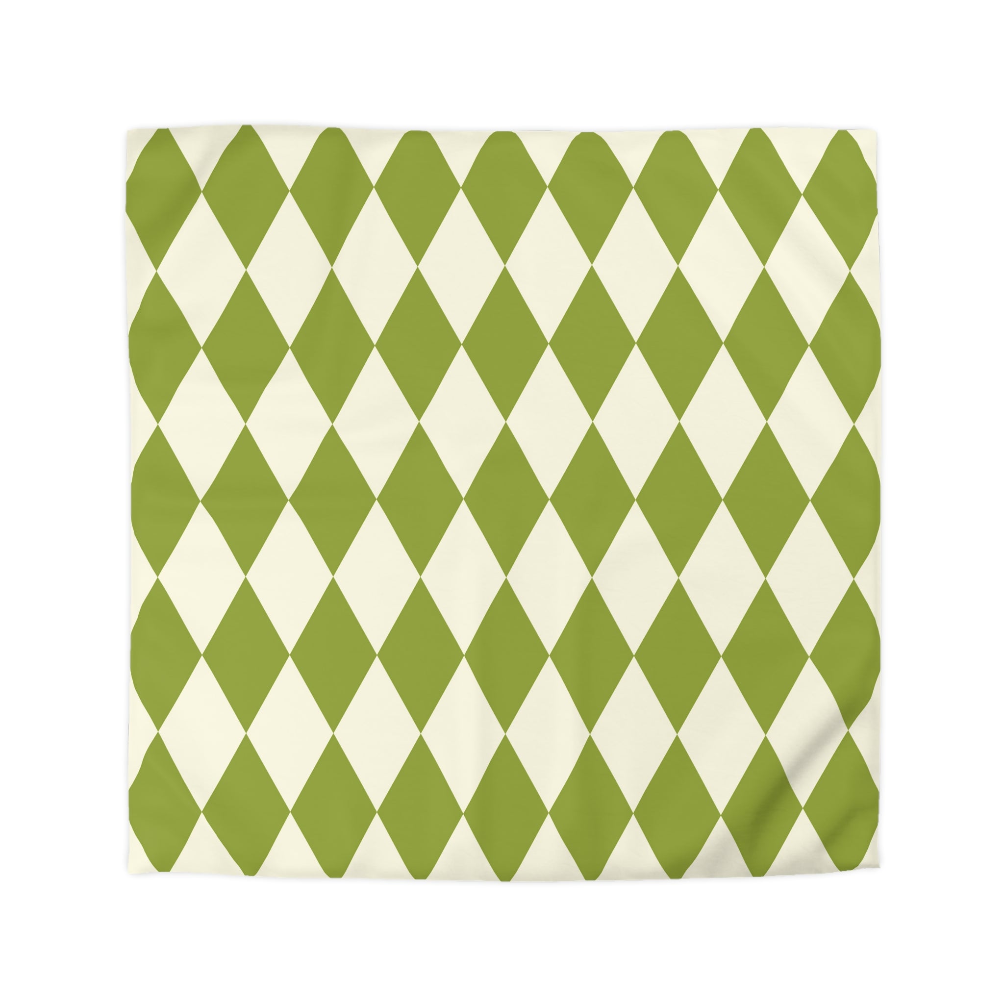 Harlequin Microfiber Duvet Cover Set - Green & Off White Diamond Pattern Bedding - Soft Queen/King Size Duvet Cover for Cozy Bedroom Decor